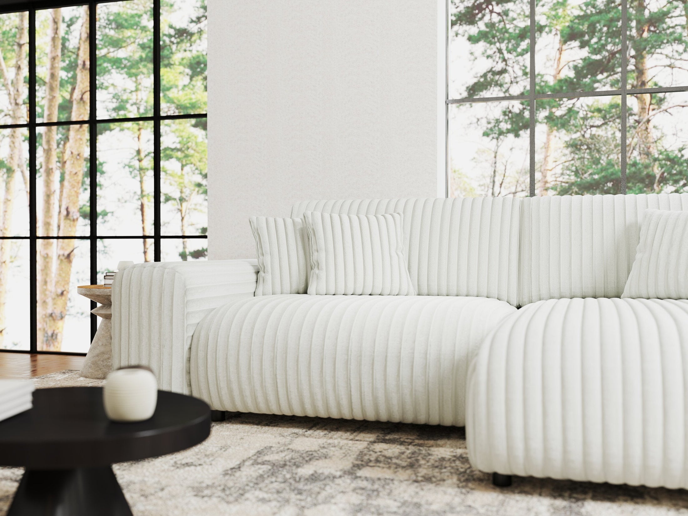 Colțar extensibil dumonde cu ladă de depozitare si sezut confortabil din spuma HR, Sarina Ambience Alb 255x168 cm II