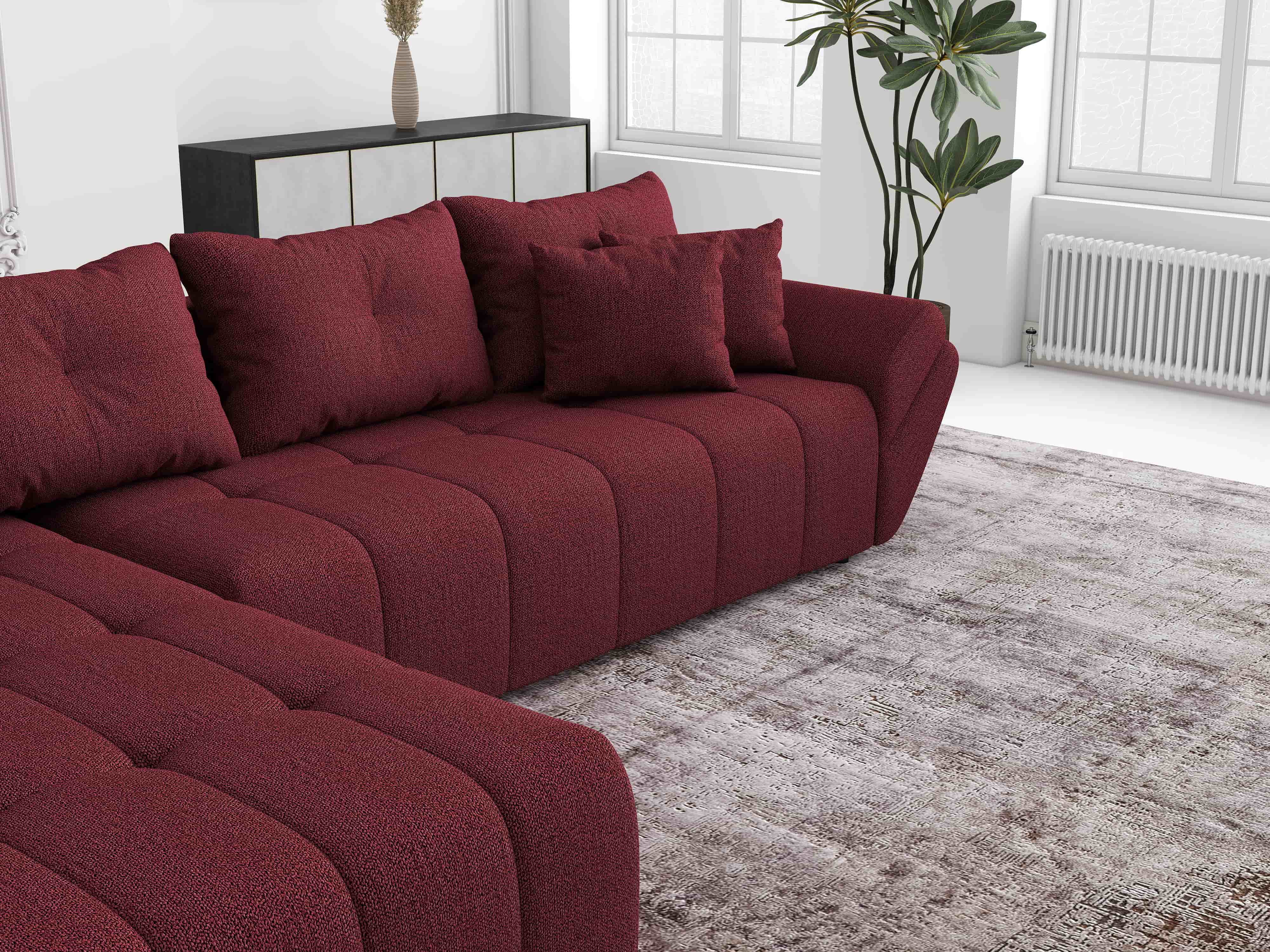Colțar extensibil dumonde cu ladă de depozitare si sezut confortabil din spuma HR, Berlin XL Enjoy Red 350x185 cm Fabrica