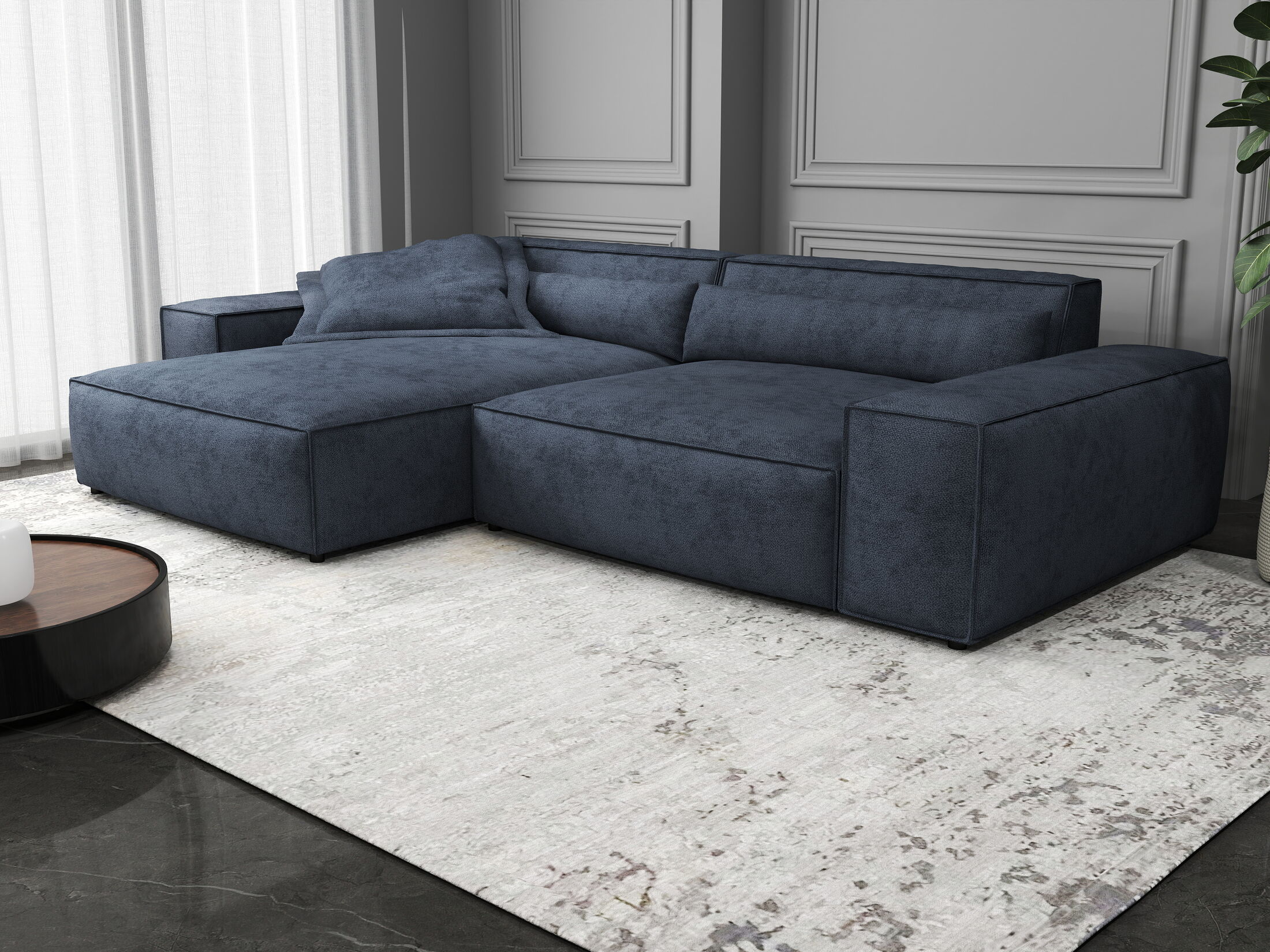 Colțar dumonde cu șezut confortabil din spumă HR, Marvelo Enjoy Antracit 264x175 cm