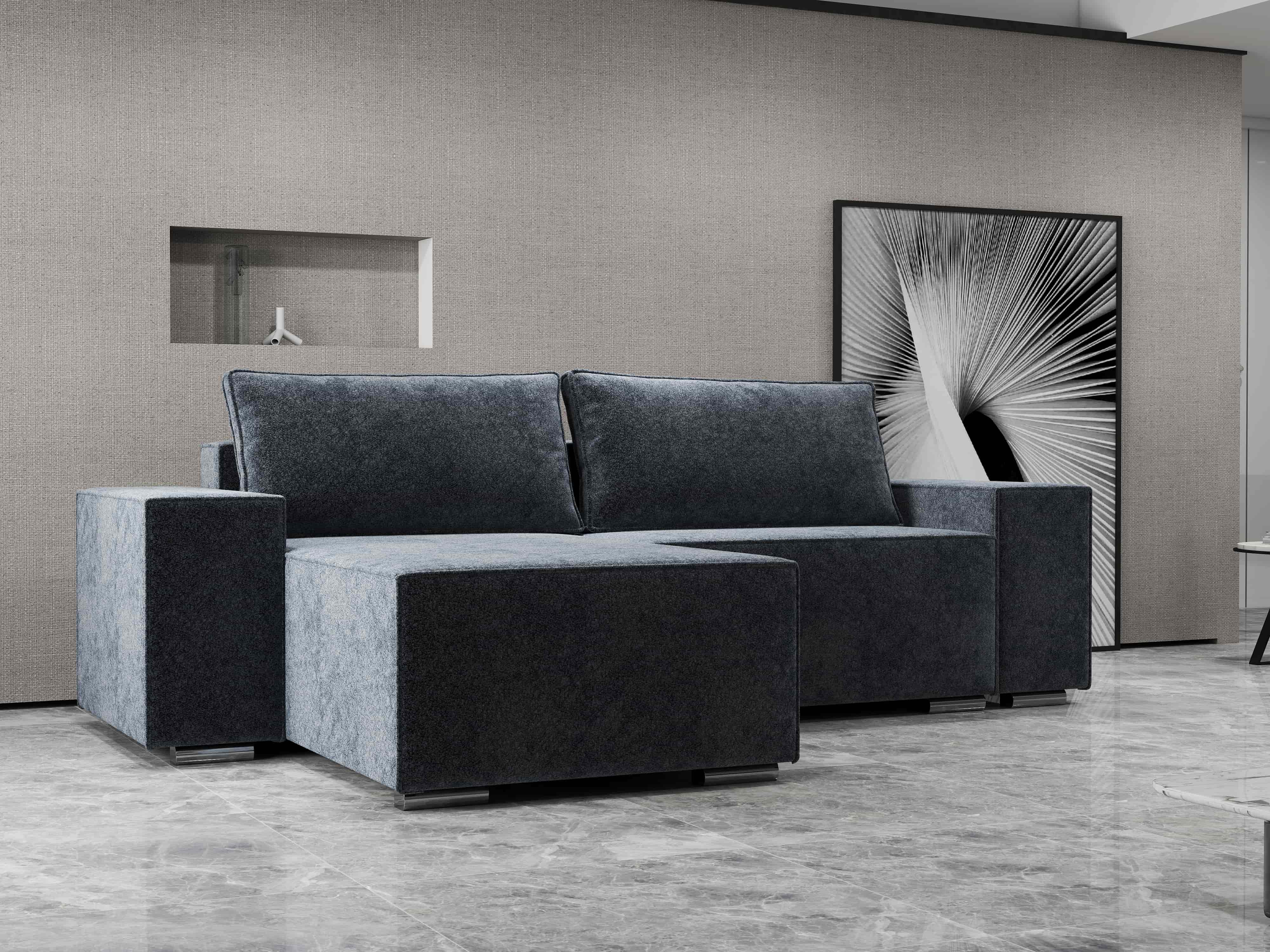 Colțar extensibil dumonde cu ladă de depozitare si sezut confortabil din spuma HR, Dream Euphoria Grafit 290x185 cm Fabrica