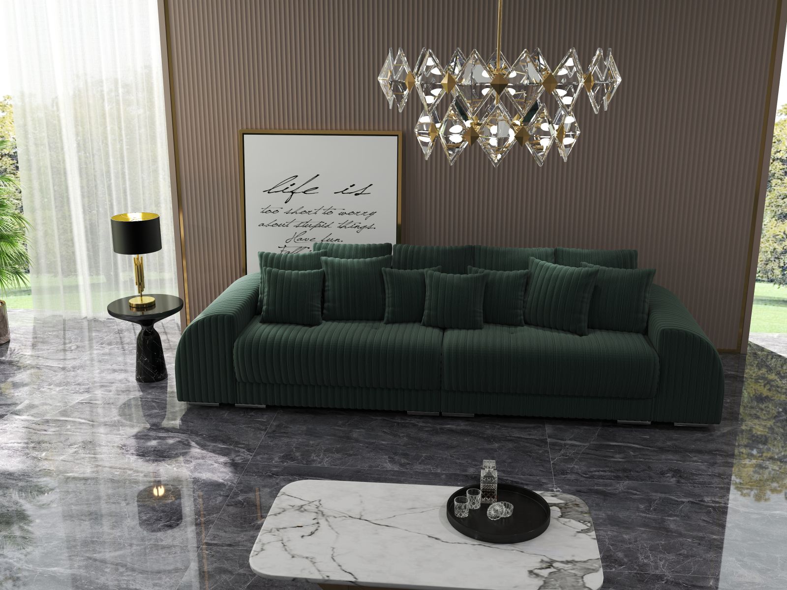 Canapea extensibilă dumonde cu 2 lăzi de depozitare si sezut confortabil din spuma HR, Verona Ambience Green 310x100 cm Fabrica