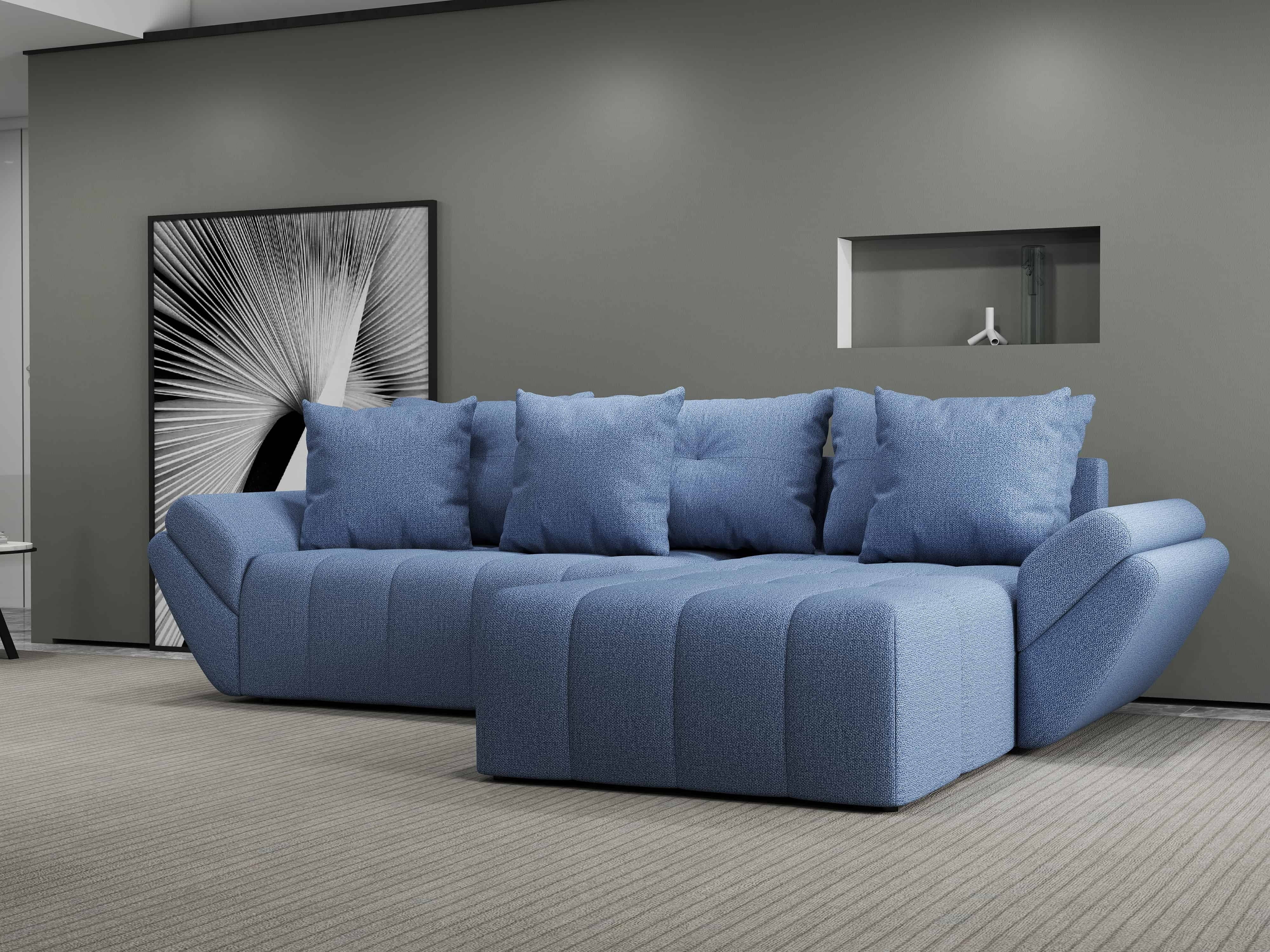 Colțar extensibil dumonde cu ladă de depozitare si sezut confortabil din spuma HR, Berlin Enjoy Albastru 280x185 cm II Fabrica