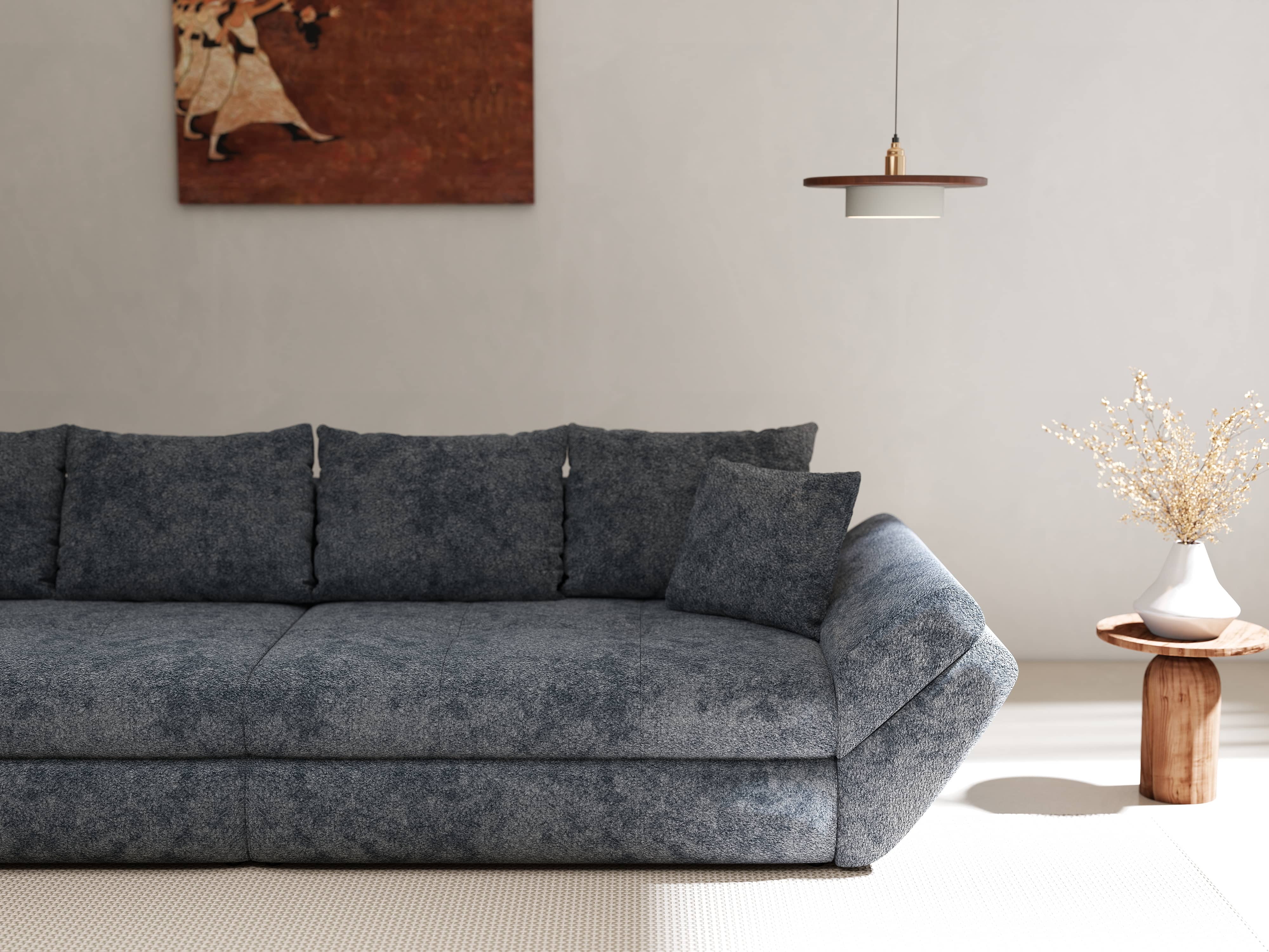 Canapea extensibilă dumonde cu ladă de depozitare si sezut confortabil din spuma HR, Loana Euphoria Grafit 300x100 cm Fabrica