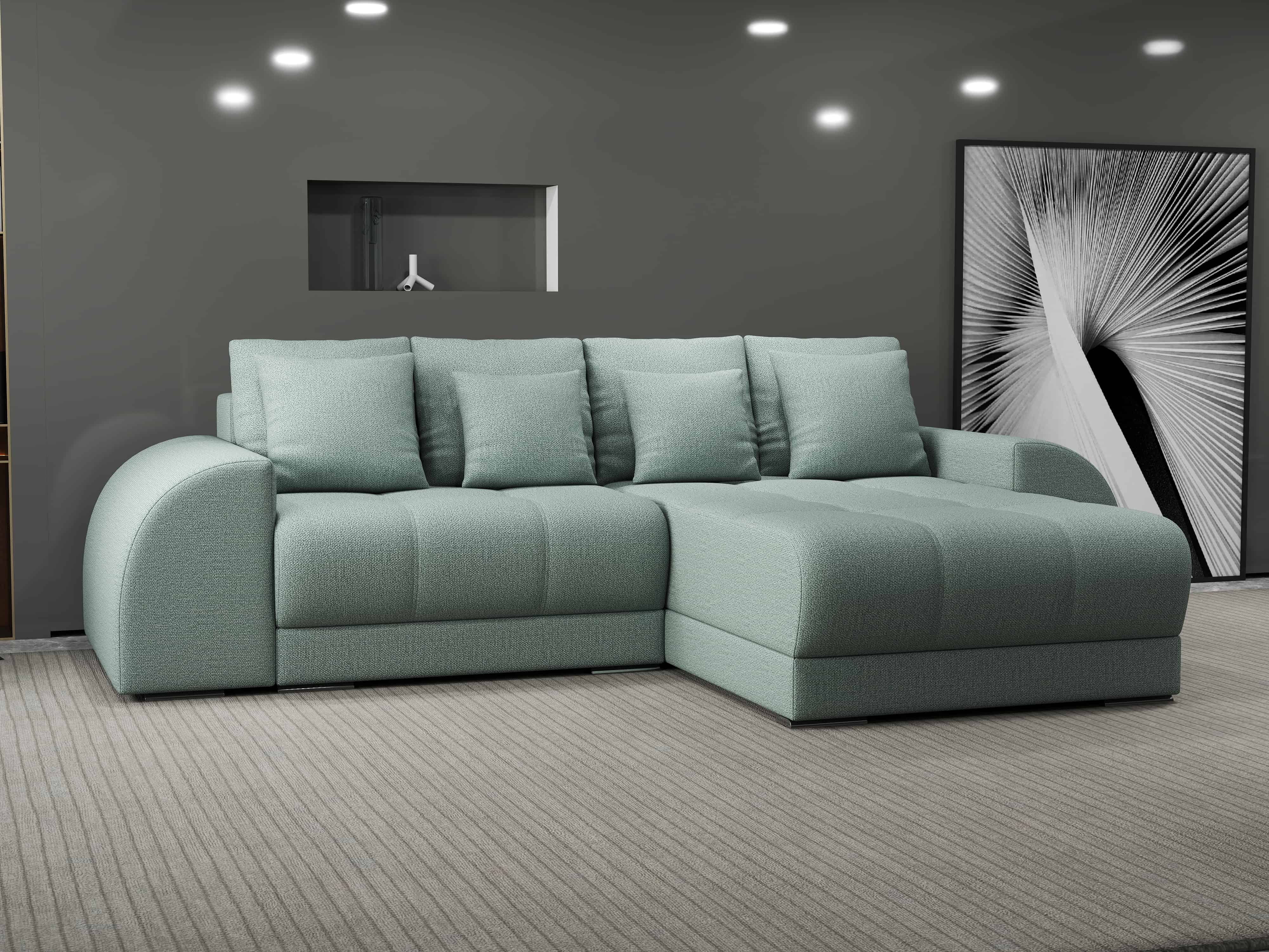 Colțar extensibil dumonde cu ladă de depozitare si sezut confortabil din spuma HR, Verona Enjoy Mint II 290x185 cm Fabrica