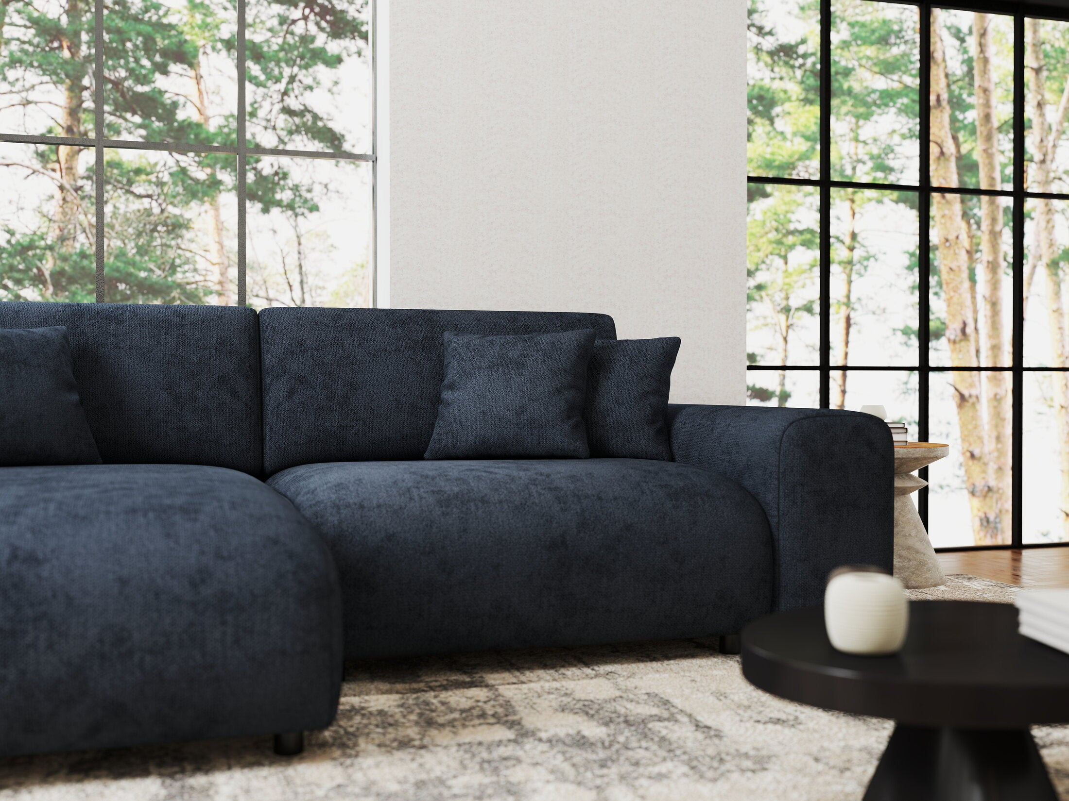 Colțar extensibil dumonde cu ladă de depozitare si sezut confortabil din spuma HR, Sarina Enjoy Antracit 255x168 cm