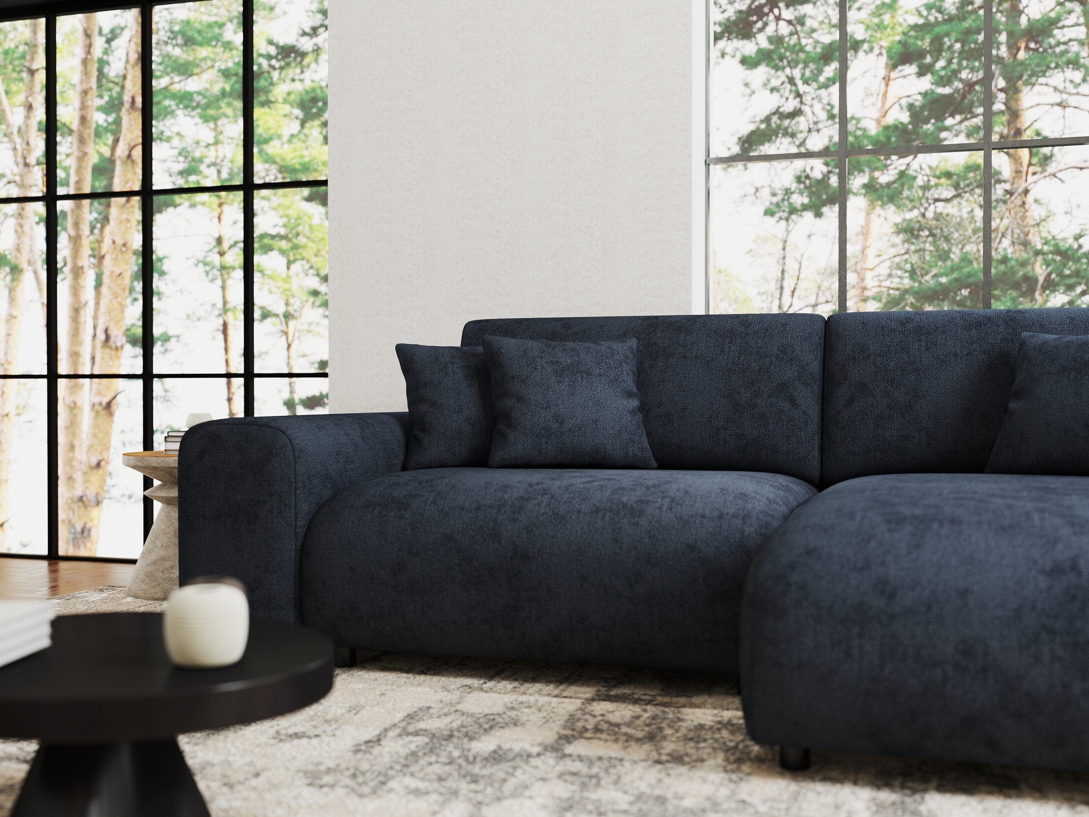 Colțar extensibil dumonde cu ladă de depozitare si sezut confortabil din spuma HR, Sarina Enjoy Antracit 255x168 cm II