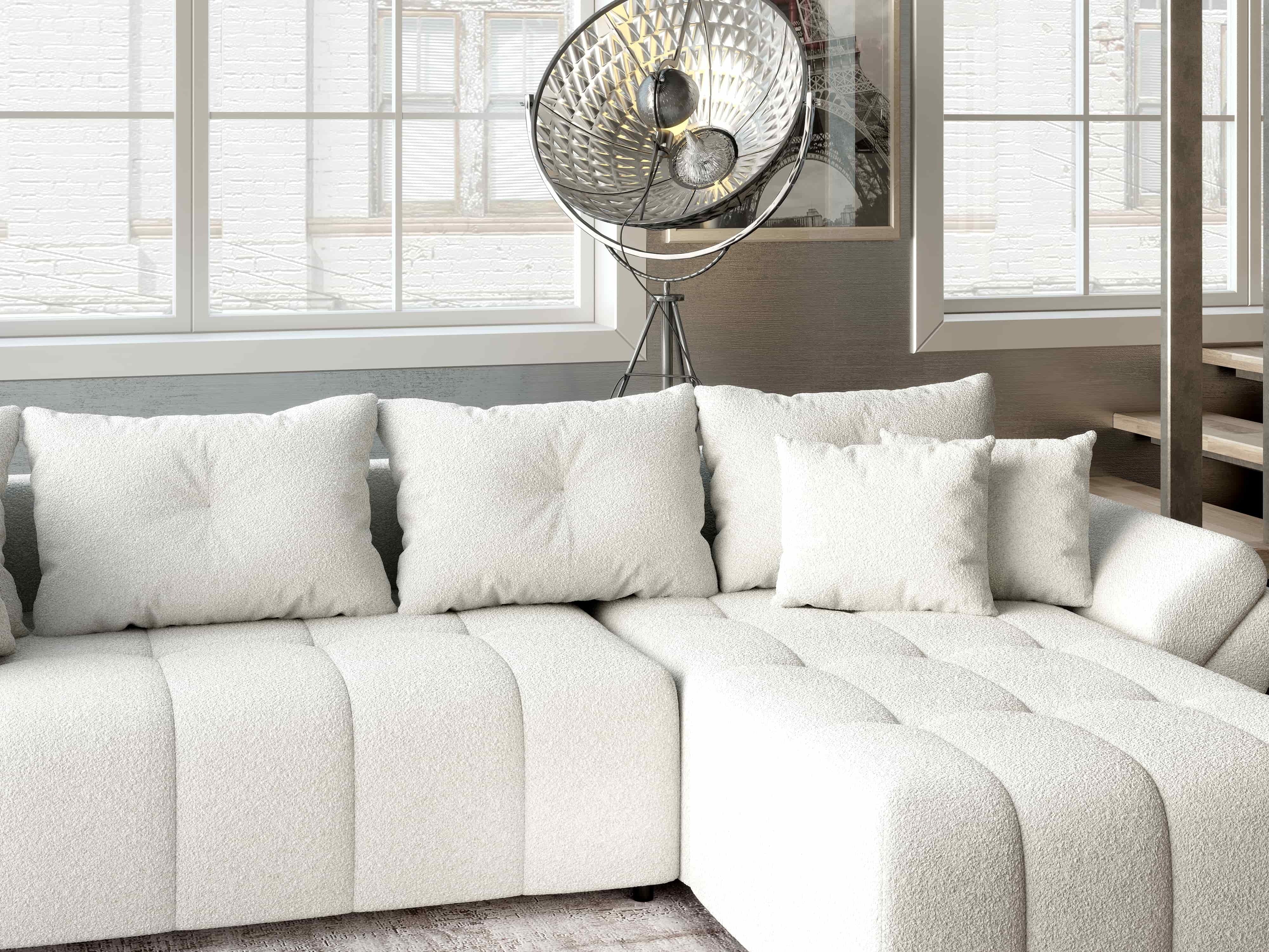 Colțar extensibil dumonde cu ladă de depozitare si sezut confortabil din spuma HR, Berlin XL Euphoria Ivory 350x185 cm II Fabrica