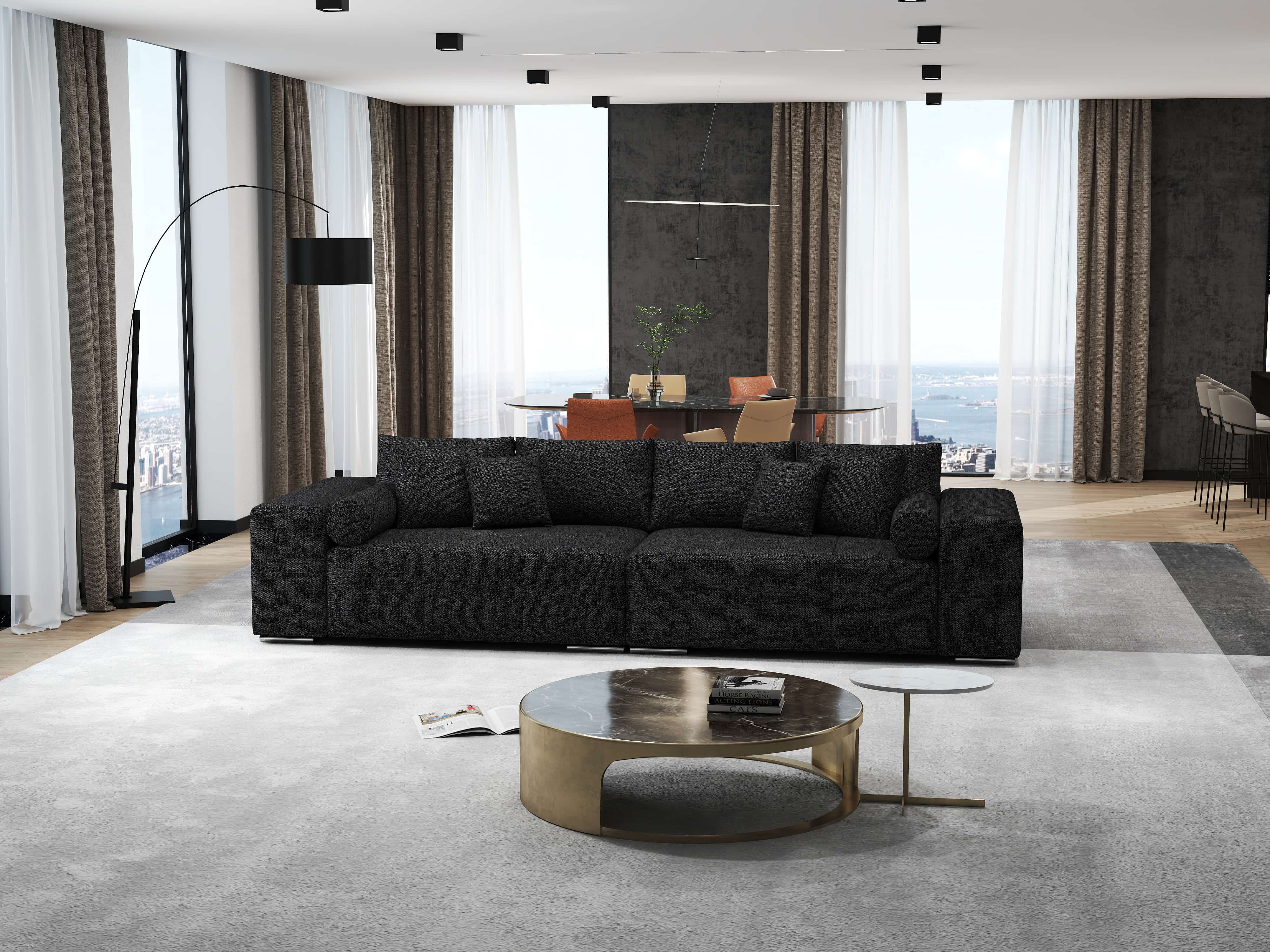 Canapea extensibilă dumonde cu ladă de depozitare si sezut confortabil din spuma HR, Marbela Dark XXL 295x100 cm Fabrica