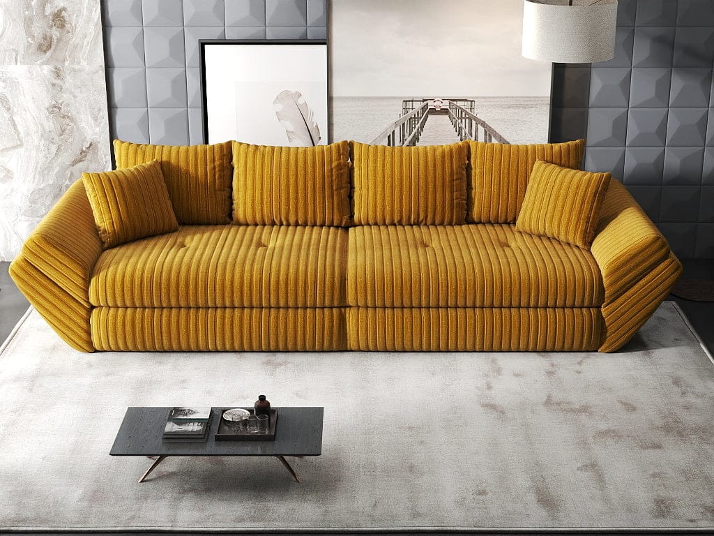 Canapea extensibilă dumonde cu ladă de depozitare si sezut confortabil din spuma HR, Loana Ambience Mustar 300x100 cm Fabrica