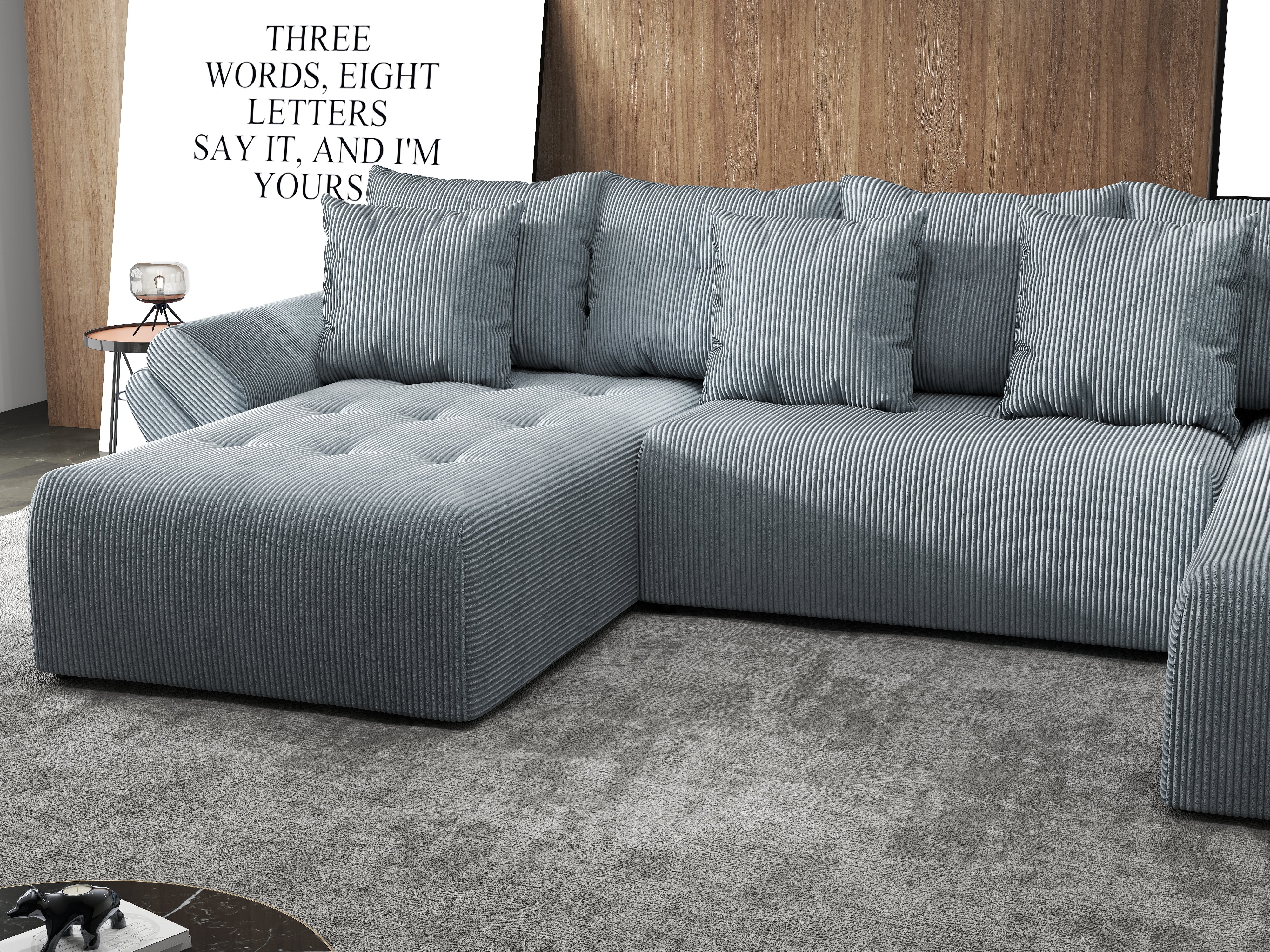 Colțar extensibil dumonde cu ladă de depozitare si sezut confortabil din spuma HR, Berlin U Zoom GREY 380x180 cm Fabrica