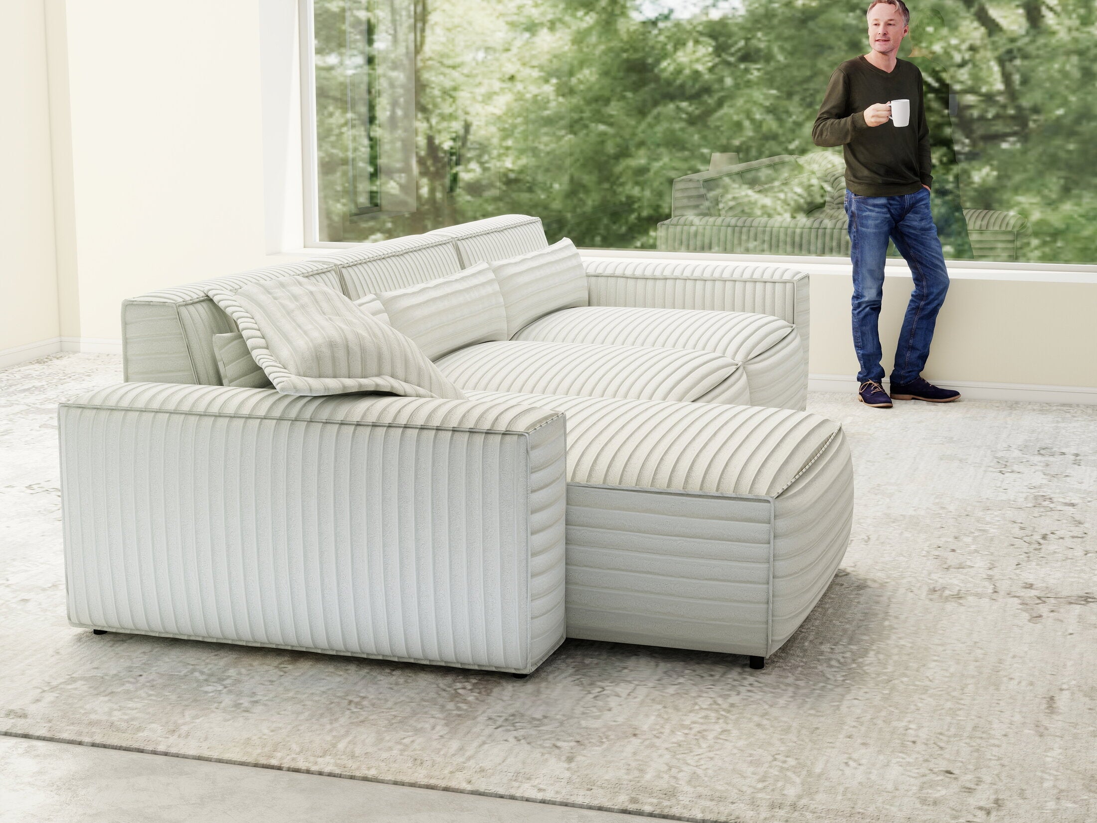 Colțar dumonde cu sezut confortabil din spuma HR, Marvelo XL Ambience Alb 366x175 cm