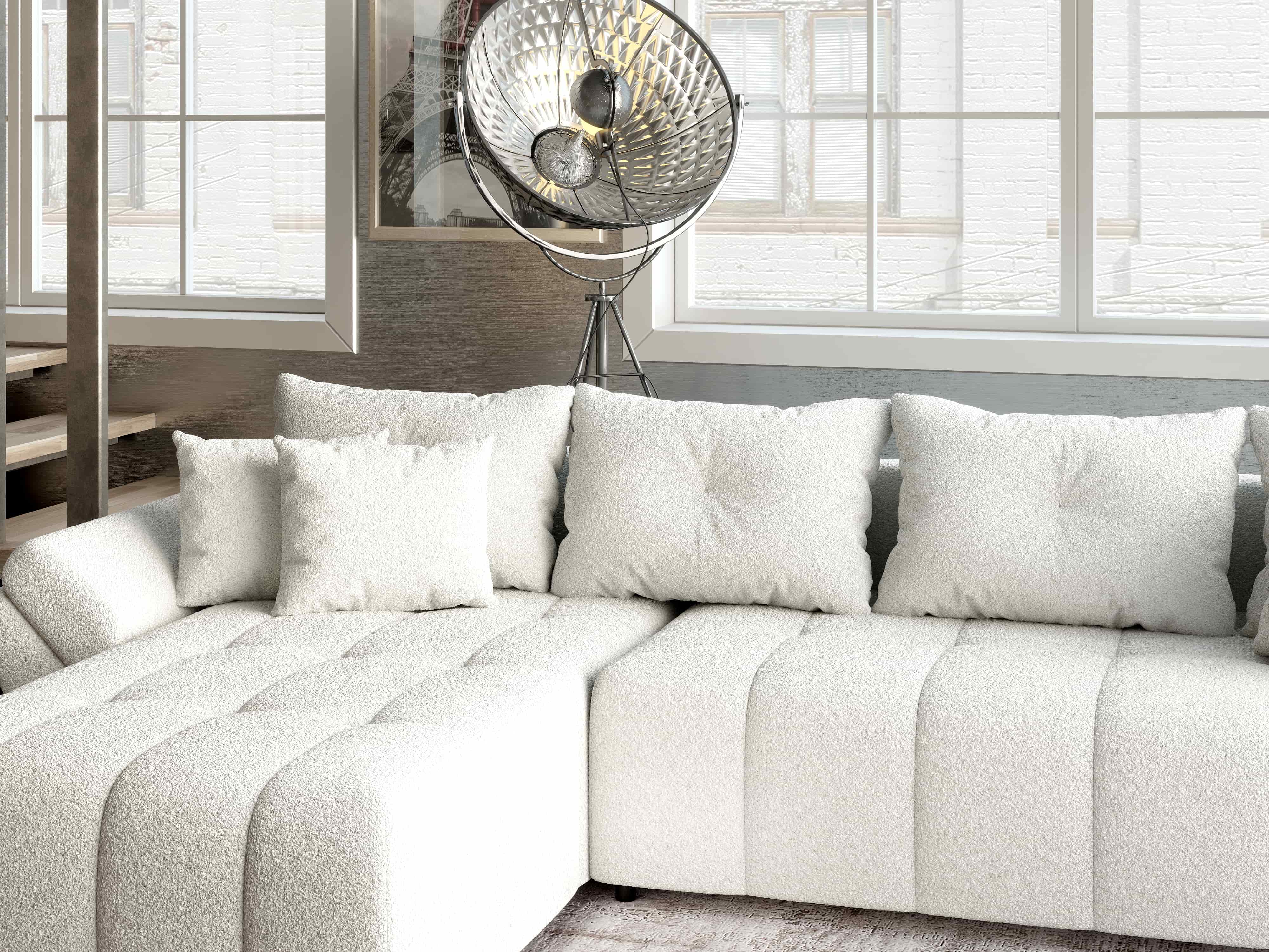 Colțar extensibil dumonde cu ladă de depozitare si sezut confortabil din spuma HR, Berlin XL Euphoria Ivory 350x185 cm Fabrica