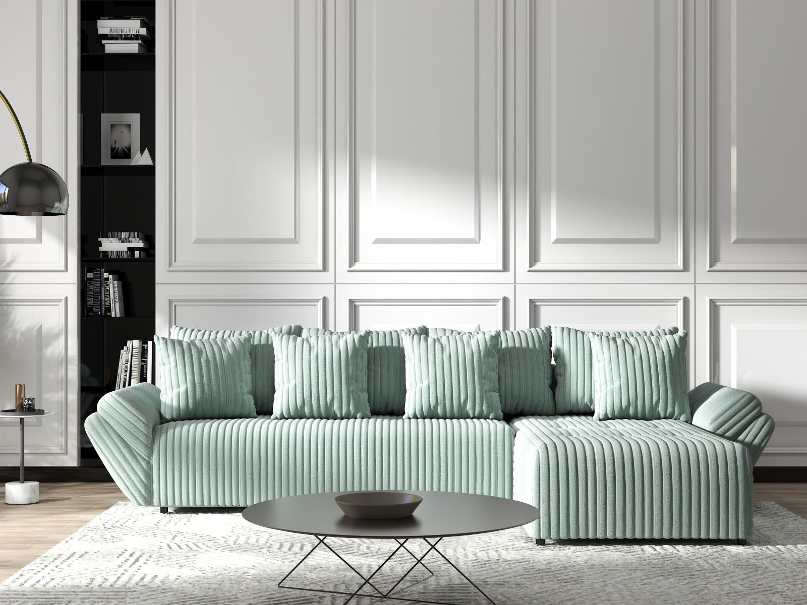 Colțar extensibil dumonde cu ladă de depozitare si sezut confortabil din spuma HR, Berlin XL Ambience Mint II 350x185 cm Fabrica