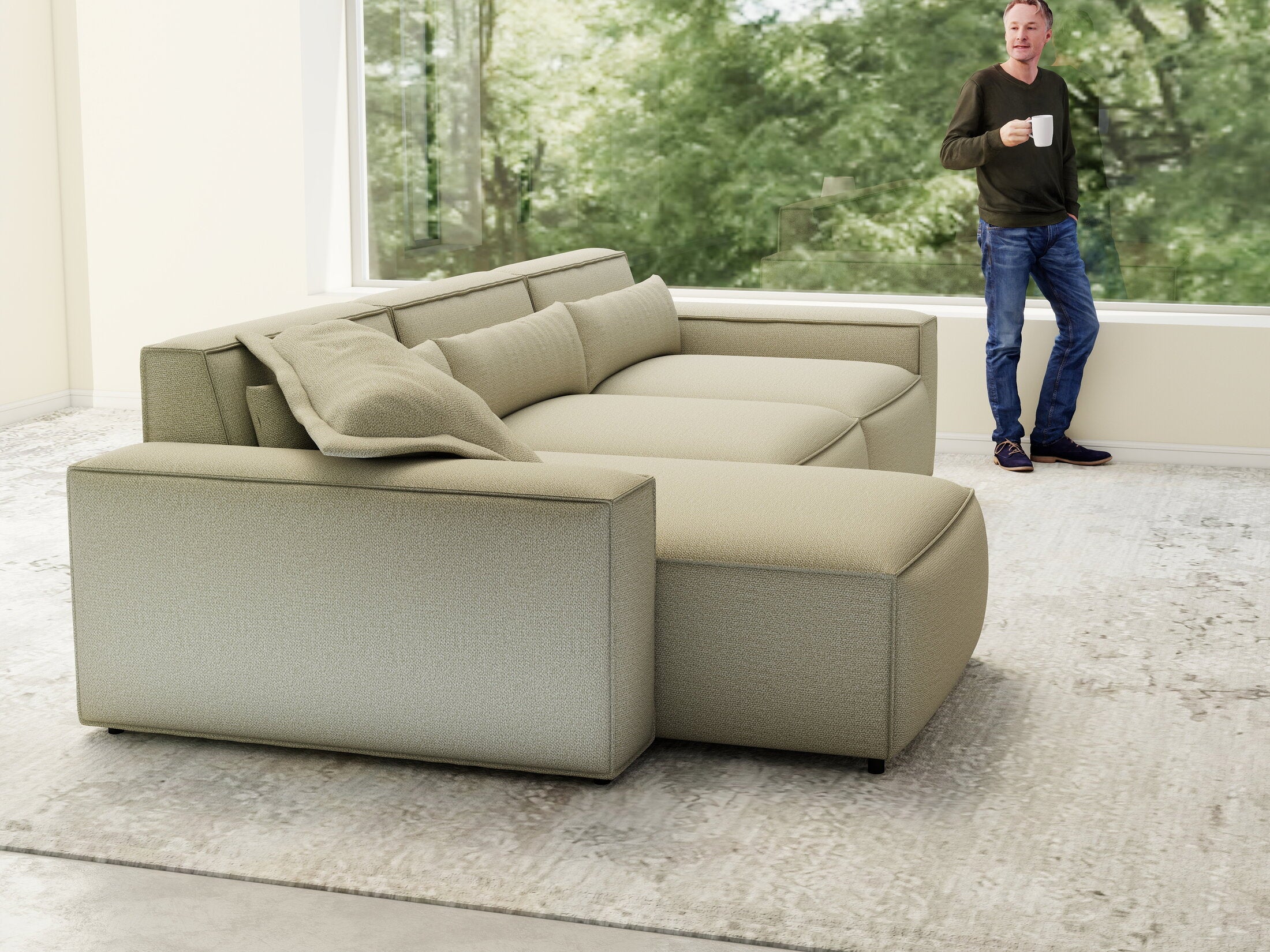 Colțar dumonde cu sezut confortabil din spuma HR, Marvelo XL Enjoy Bej 366x175 cm