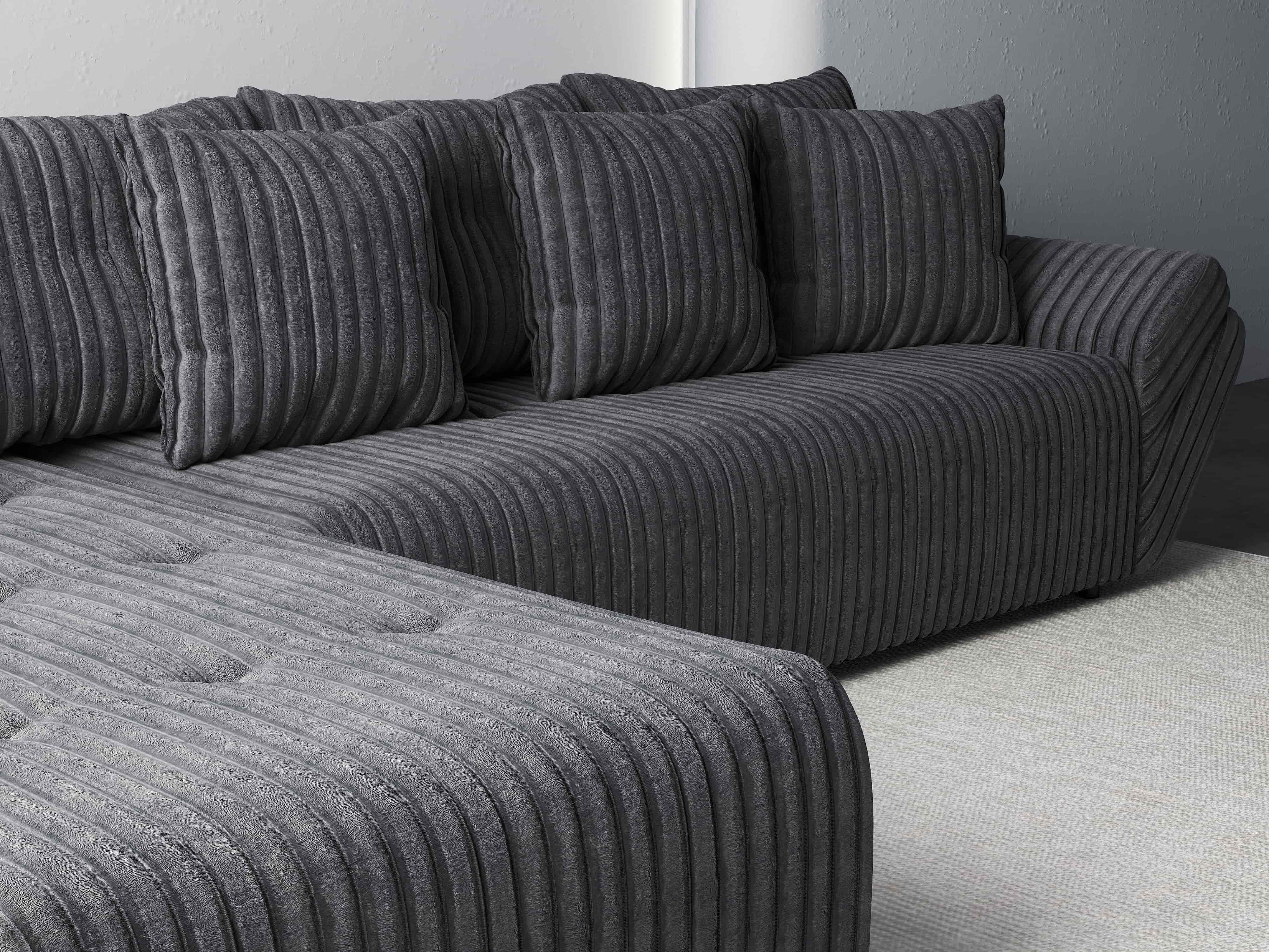 Colțar extensibil dumonde cu ladă de depozitare si sezut confortabil din spuma HR, Berlin XL Ambience Grey 350x185 cm Fabrica