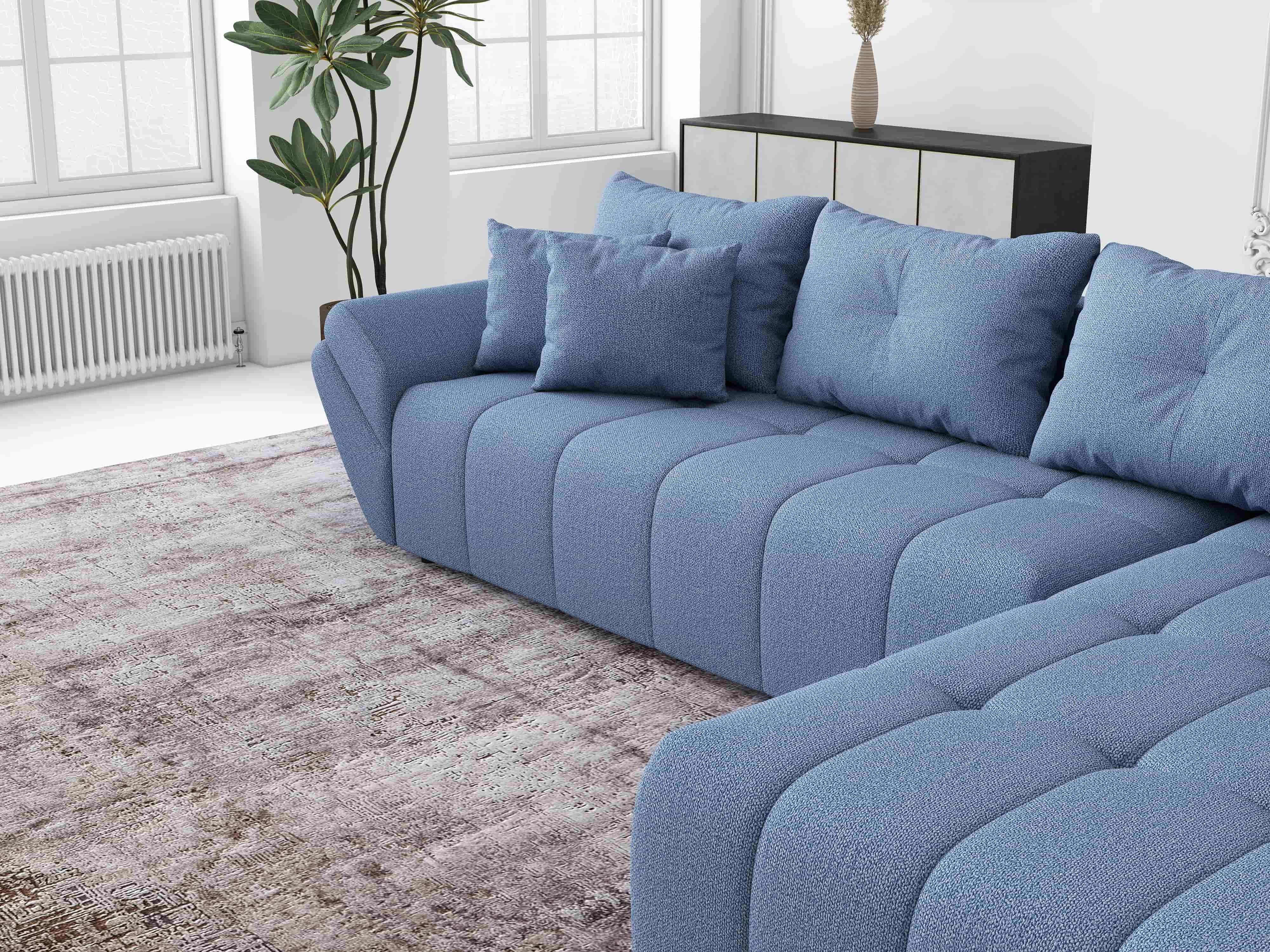 Colțar extensibil dumonde cu ladă de depozitare si sezut confortabil din spuma HR, Berlin XL Enjoy Blue 350x185 cm II Fabrica