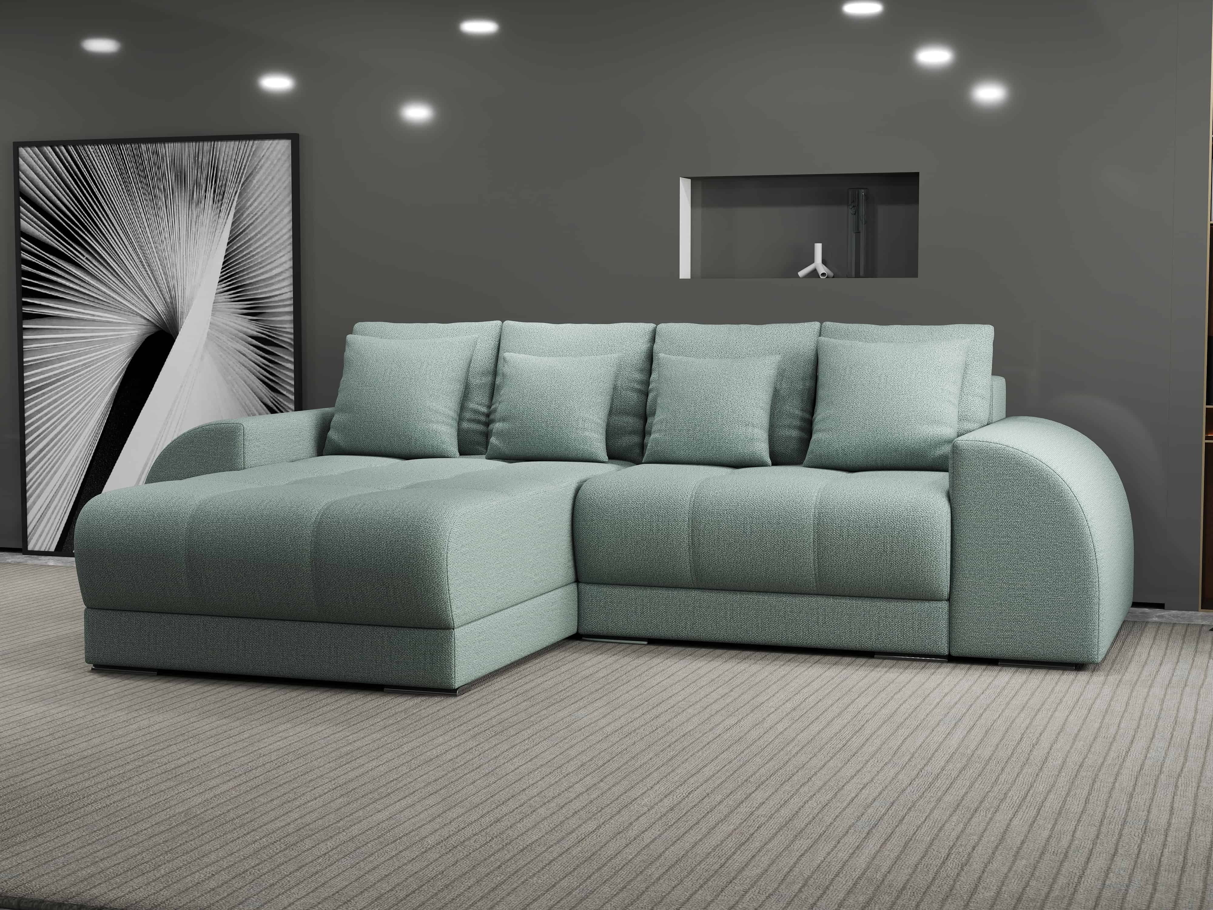 Colțar extensibil dumonde cu ladă de depozitare si sezut confortabil din spuma HR, Verona Enjoy Mint 290x185 cm Fabrica