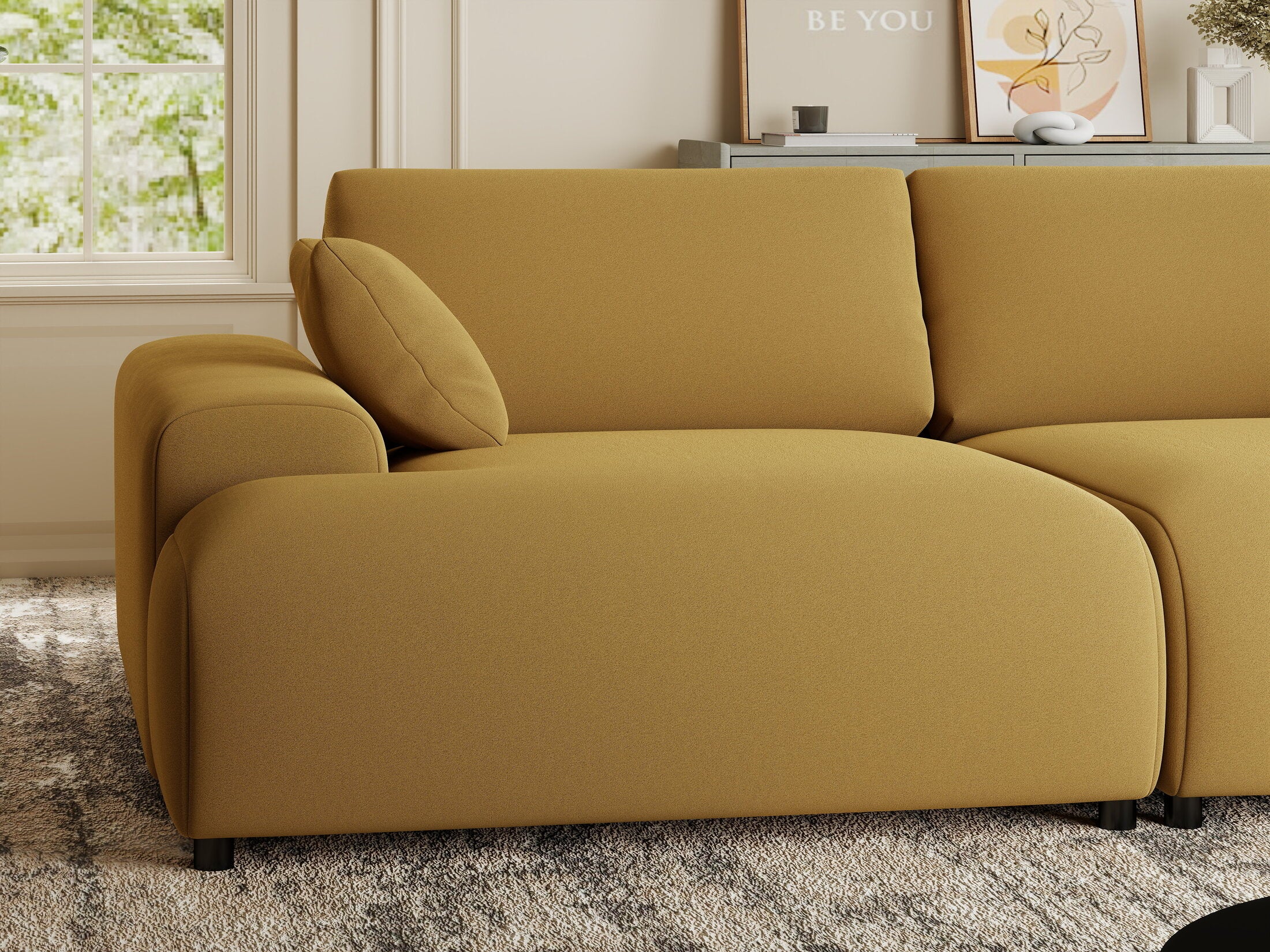 Canapea dumonde cu sezut confortabil din spuma HR, Hudson Royal Mustar 237x144 cm