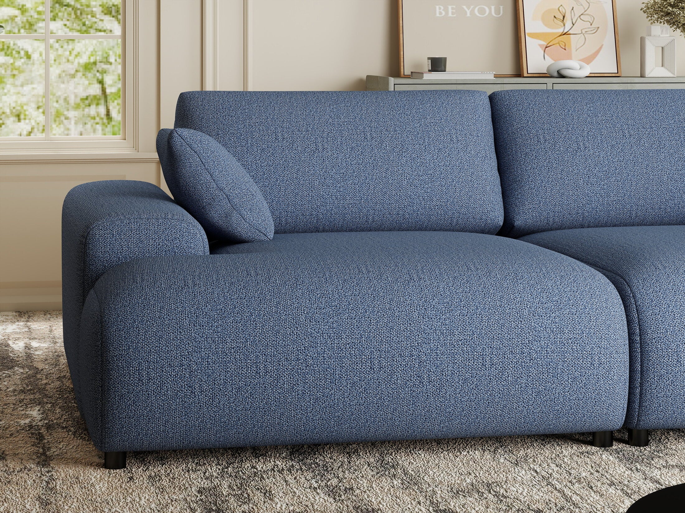 Canapea dumonde cu sezut confortabil din spuma HR, Hudson Enjoy Albastru 237x144 cm