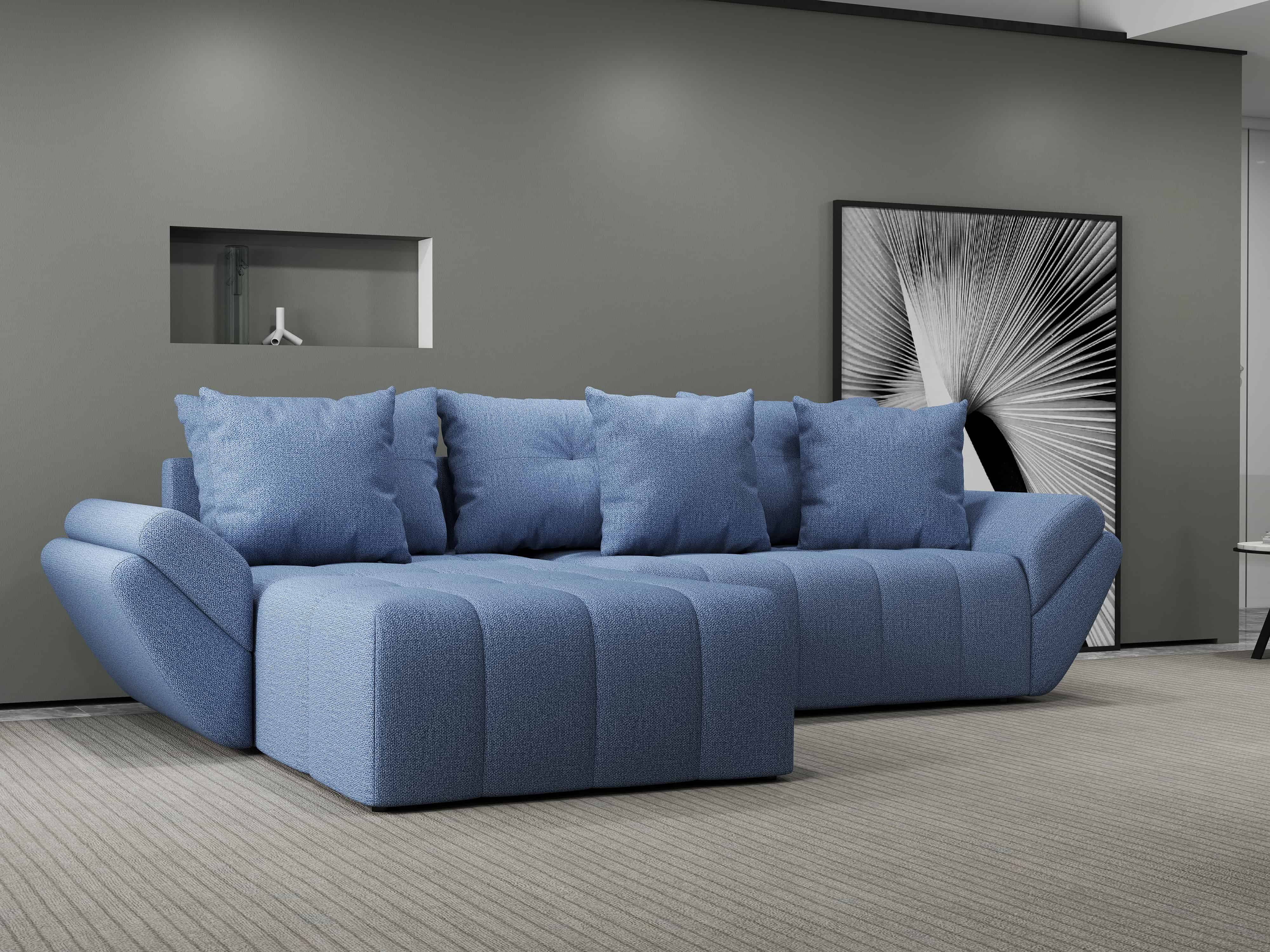 Colțar extensibil dumonde cu ladă de depozitare si sezut confortabil din spuma HR, Berlin Enjoy Albastru 280x185 cm Fabrica