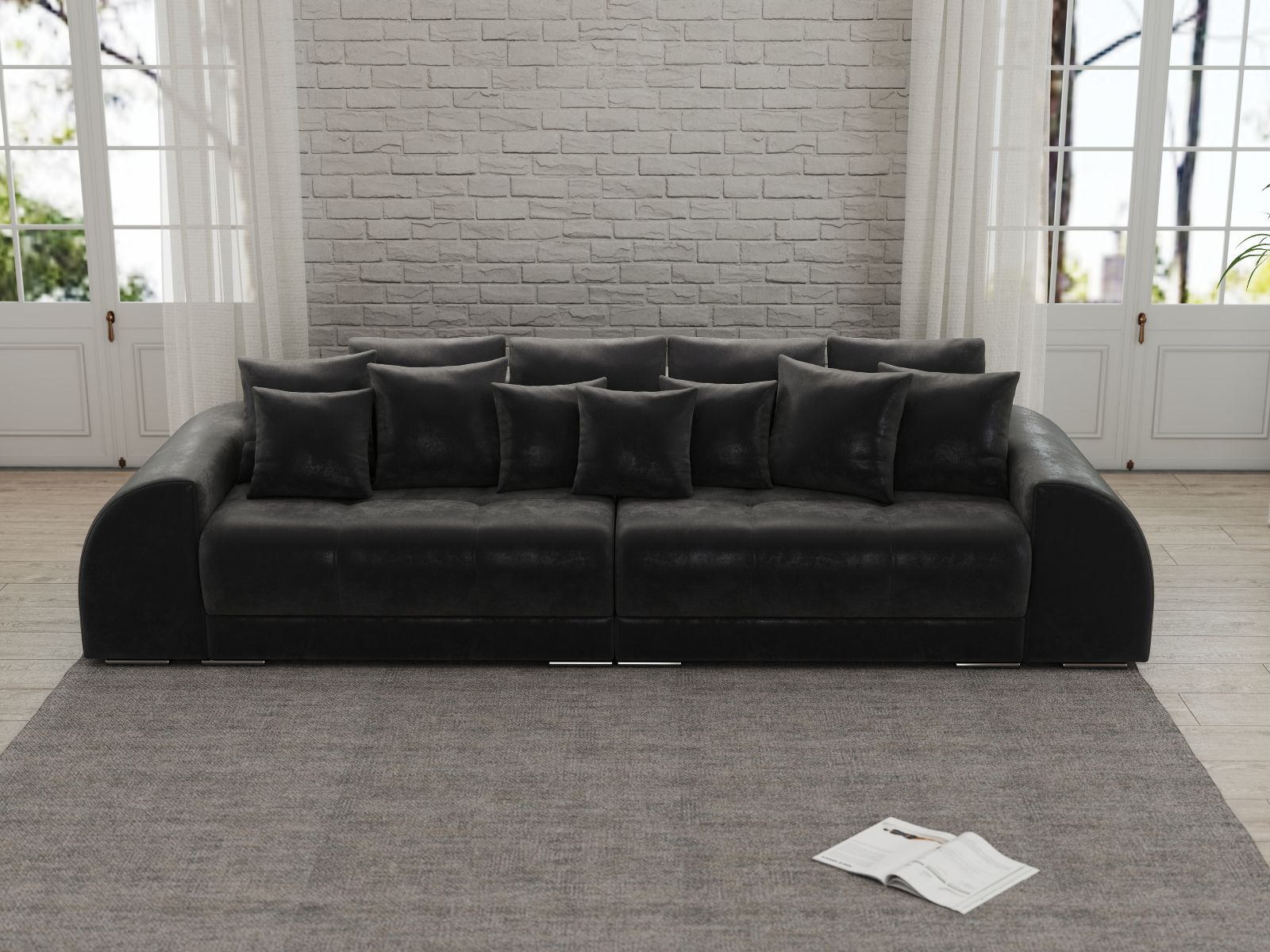 Canapea extensibilă dumonde cu 2 lăzi de depozitare si sezut confortabil din spuma HR, Verona Madagaskar Black 310x100 cm Fabrica