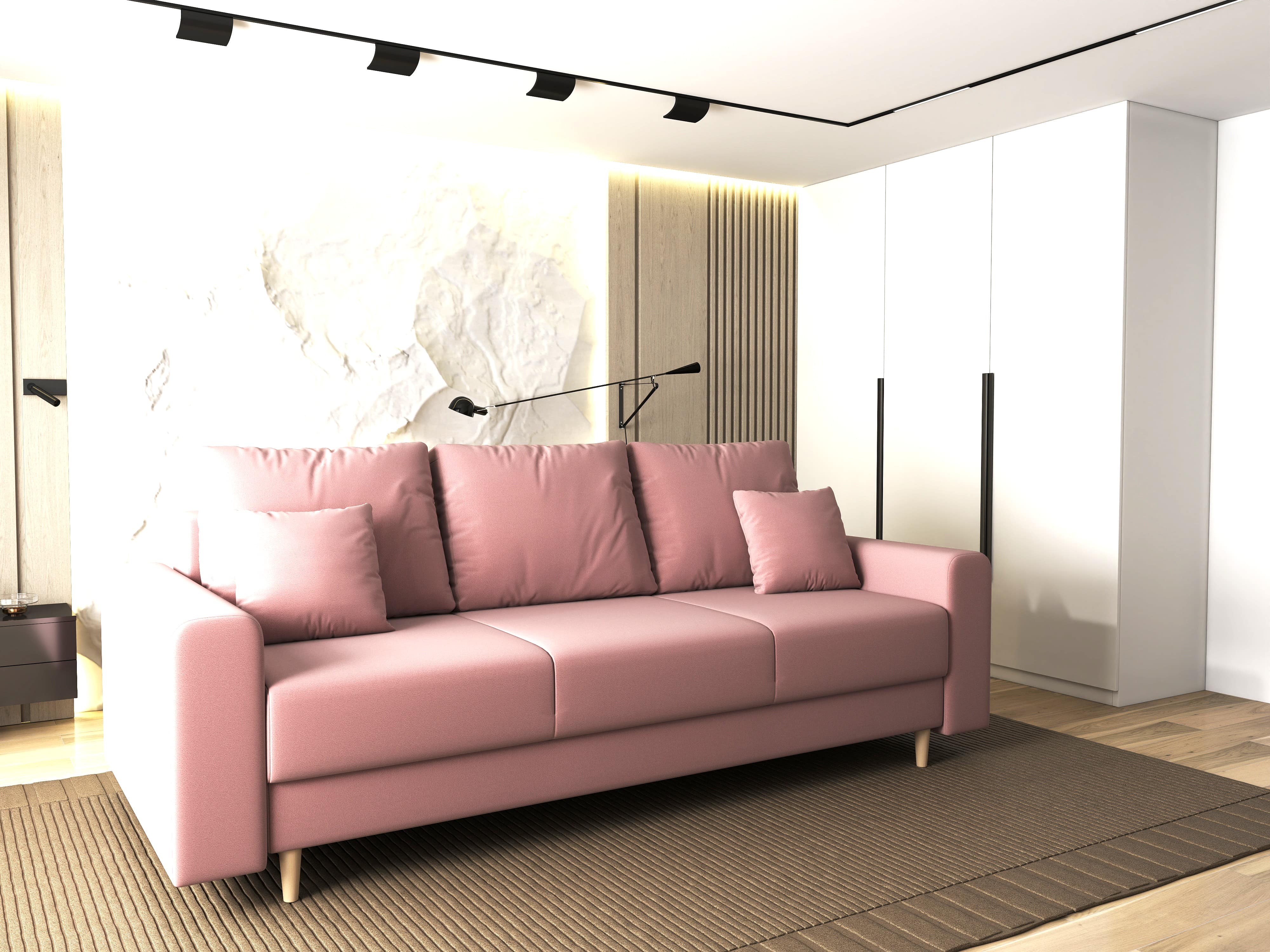 Canapea extensibilă dumonde cu ladă de depozitare si sezut confortabil din spuma HR, Kronos Royal Roz 210x100 cm fabrica