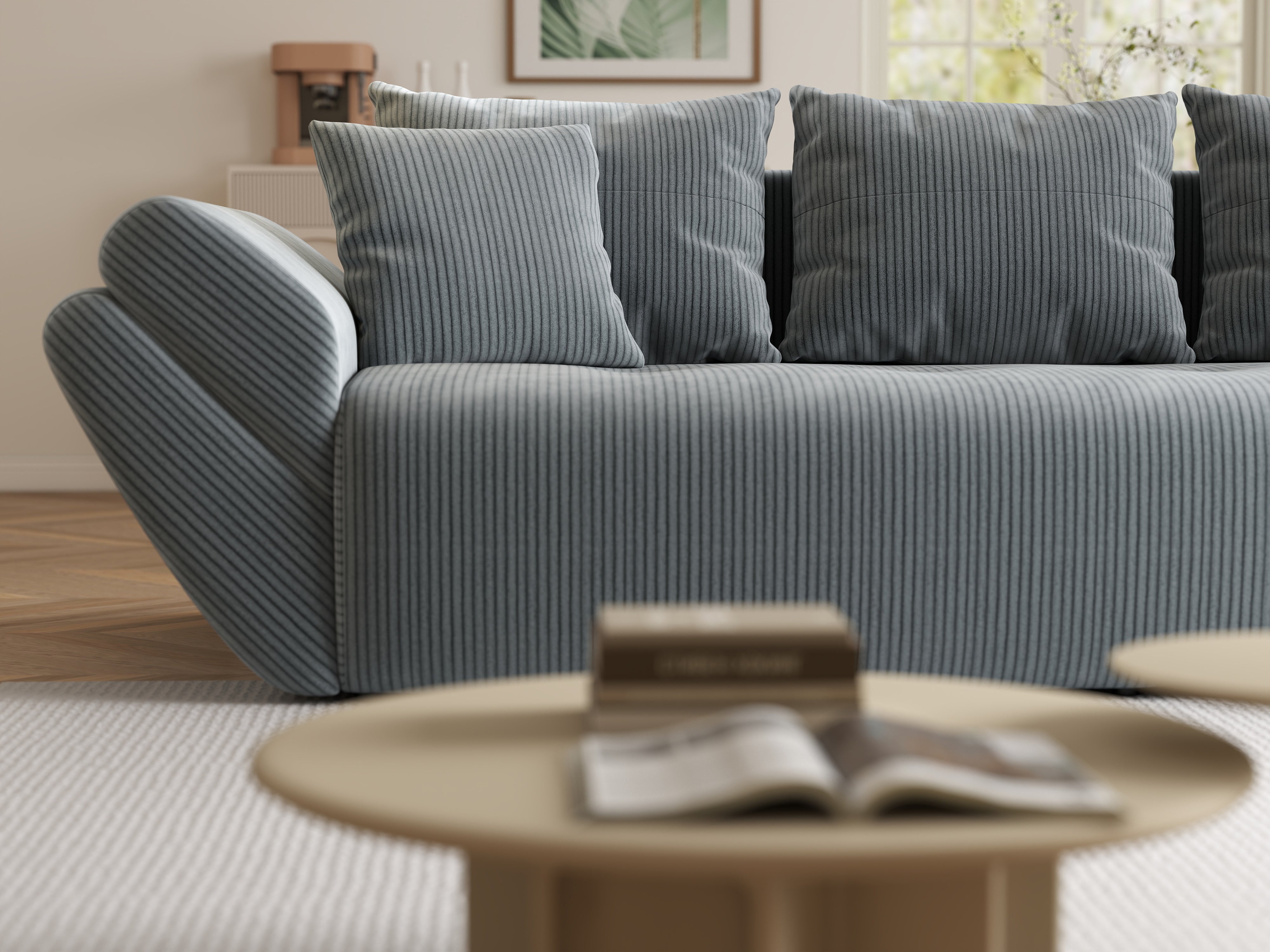 Canapea extensibilă dumonde cu ladă de depozitare si sezut confortabil din spuma HR, Berlin Zoom Grey 250x100 cm Fabrica