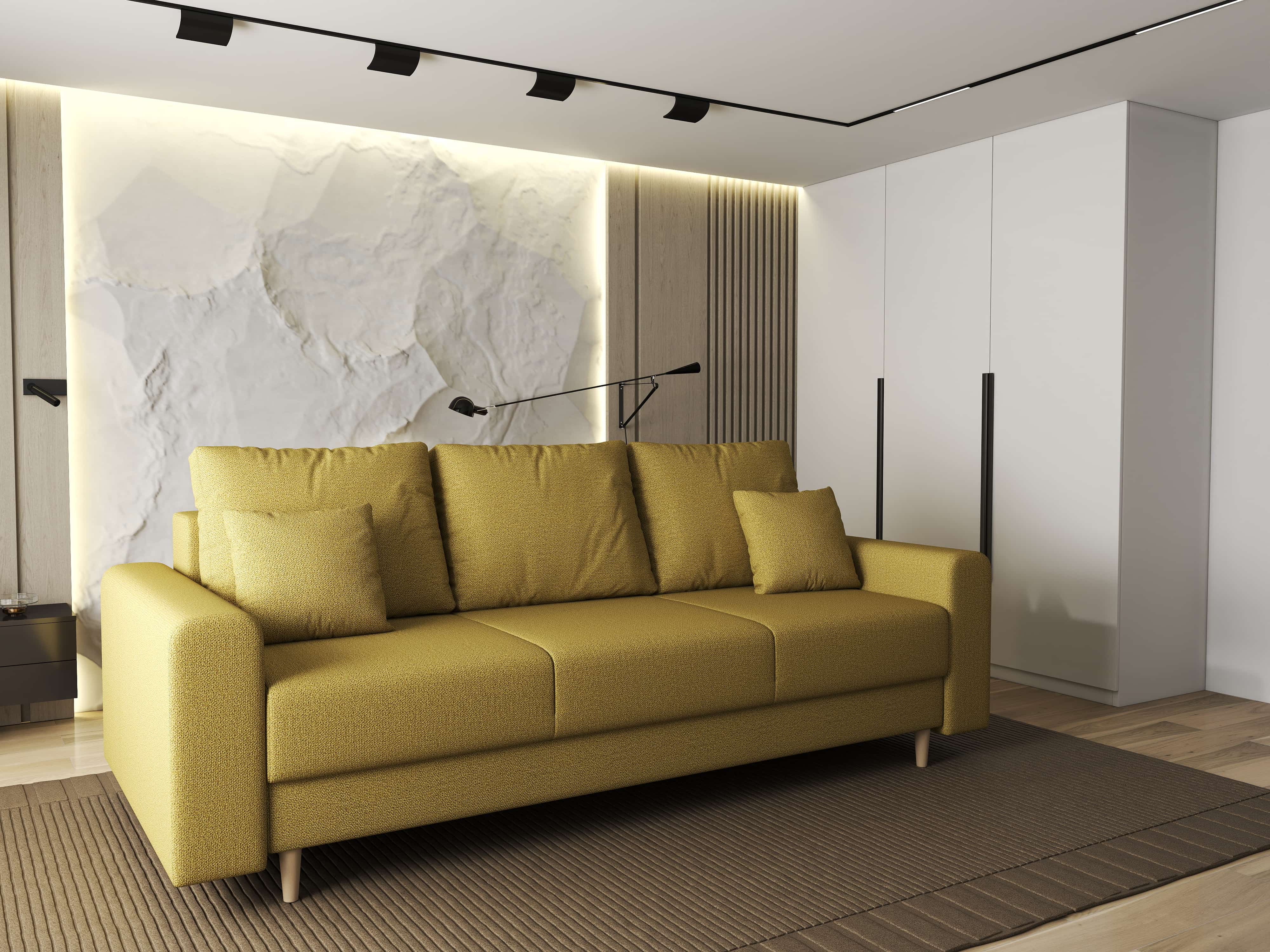 Canapea extensibilă dumonde cu ladă de depozitare si sezut confortabil din spuma HR, Kronos Enjoy Melon 210x100 cm fabrica