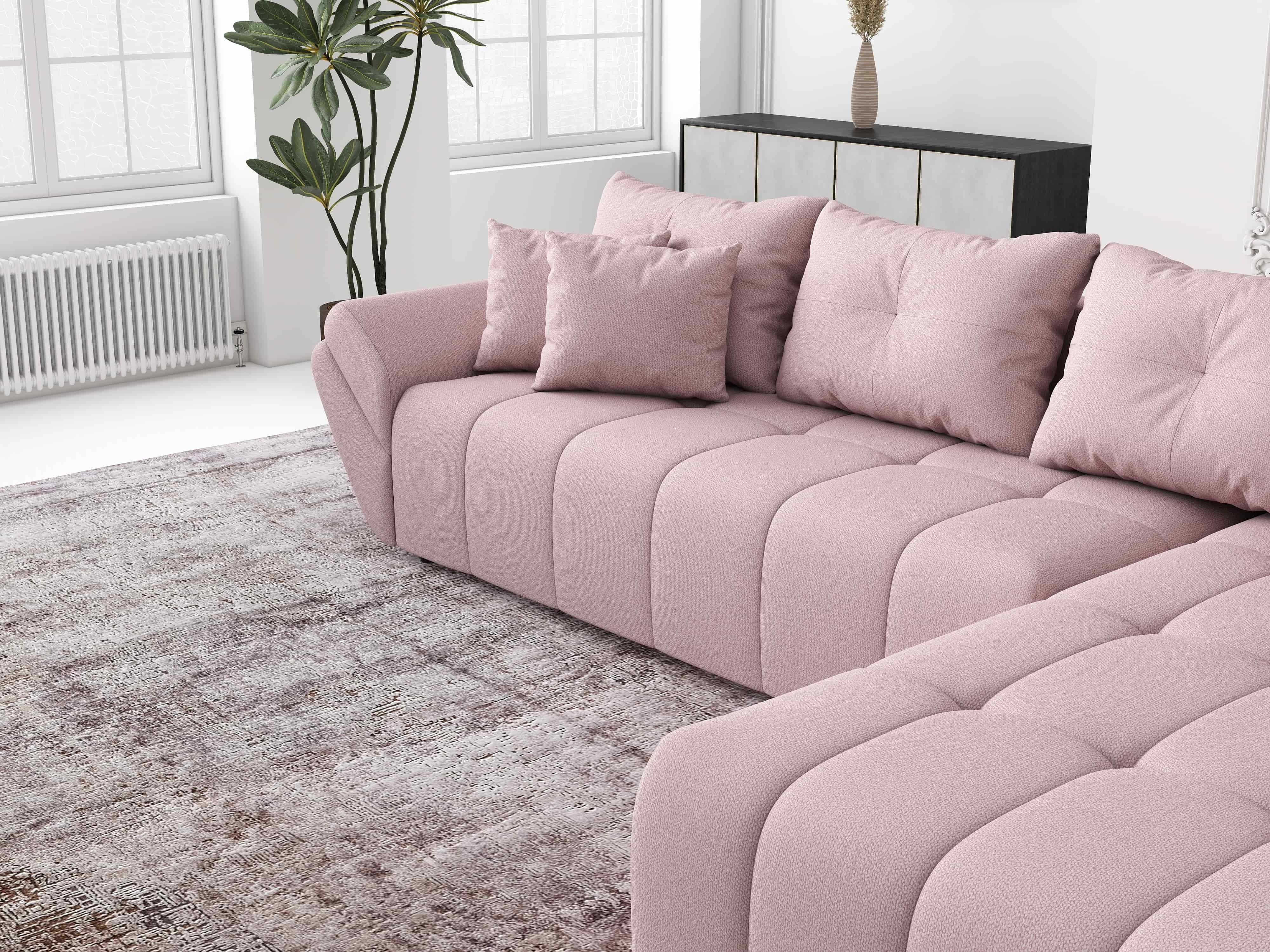 Colțar extensibil dumonde cu ladă de depozitare si sezut confortabil din spuma HR, Berlin XL Enjoy Flamingo 350x185 cm II Fabrica