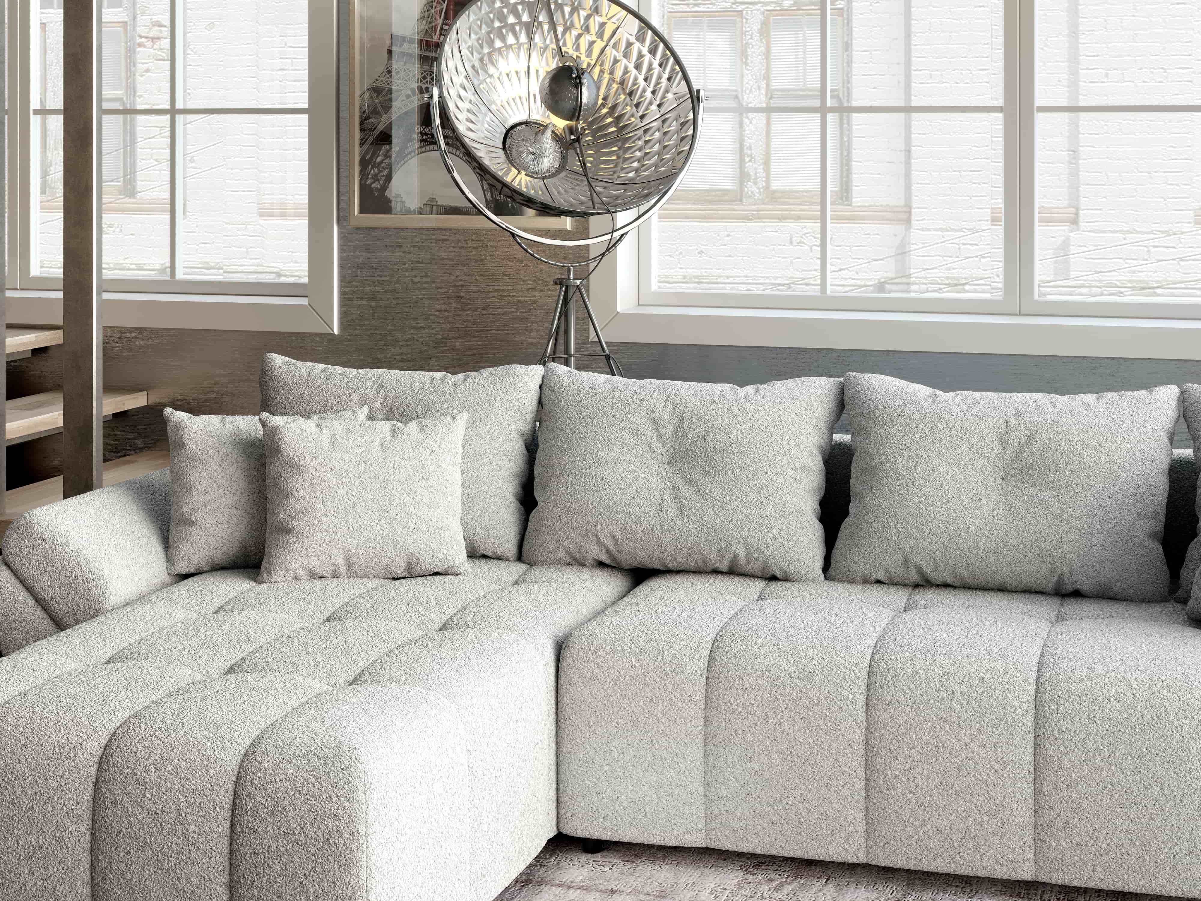 Colțar extensibil dumonde cu ladă de depozitare si sezut confortabil din spuma HR, Berlin XL Euphoria Dove 350x185 cm Fabrica