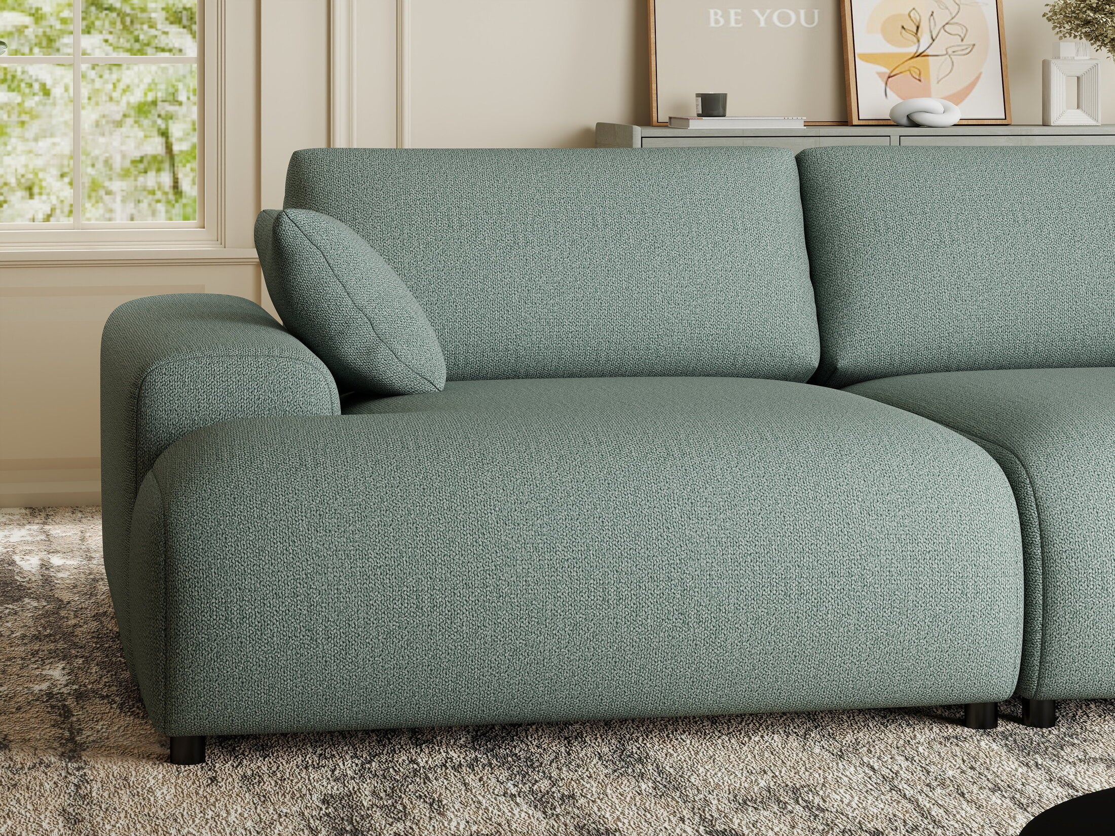 Canapea dumonde cu sezut confortabil din spuma HR, Hudson Enjoy Verde Mint 237x144 cm