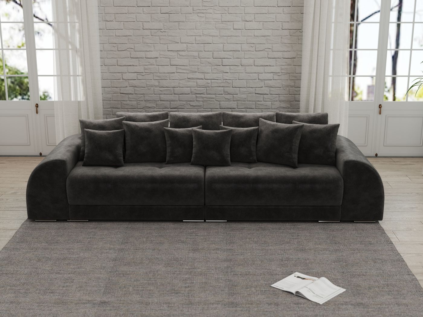 Canapea extensibilă dumonde cu 2 lăzi de depozitare si sezut confortabil din spuma HR, Verona Madagaskar Black 310x100 cm Fabrica