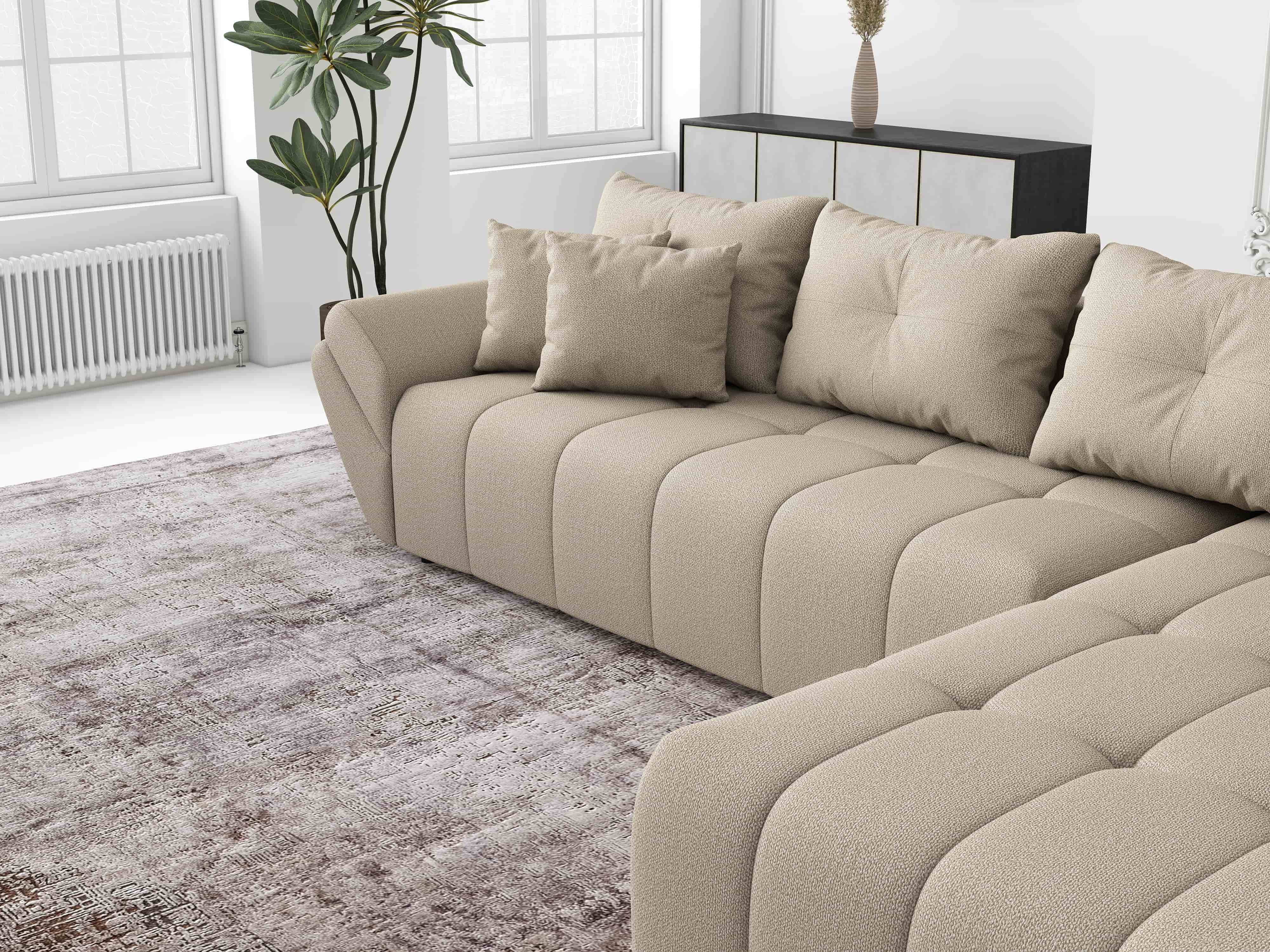 Colțar extensibil dumonde cu ladă de depozitare si sezut confortabil din spuma HR, Berlin XL Enjoy Camel 350x185 cm II Fabrica