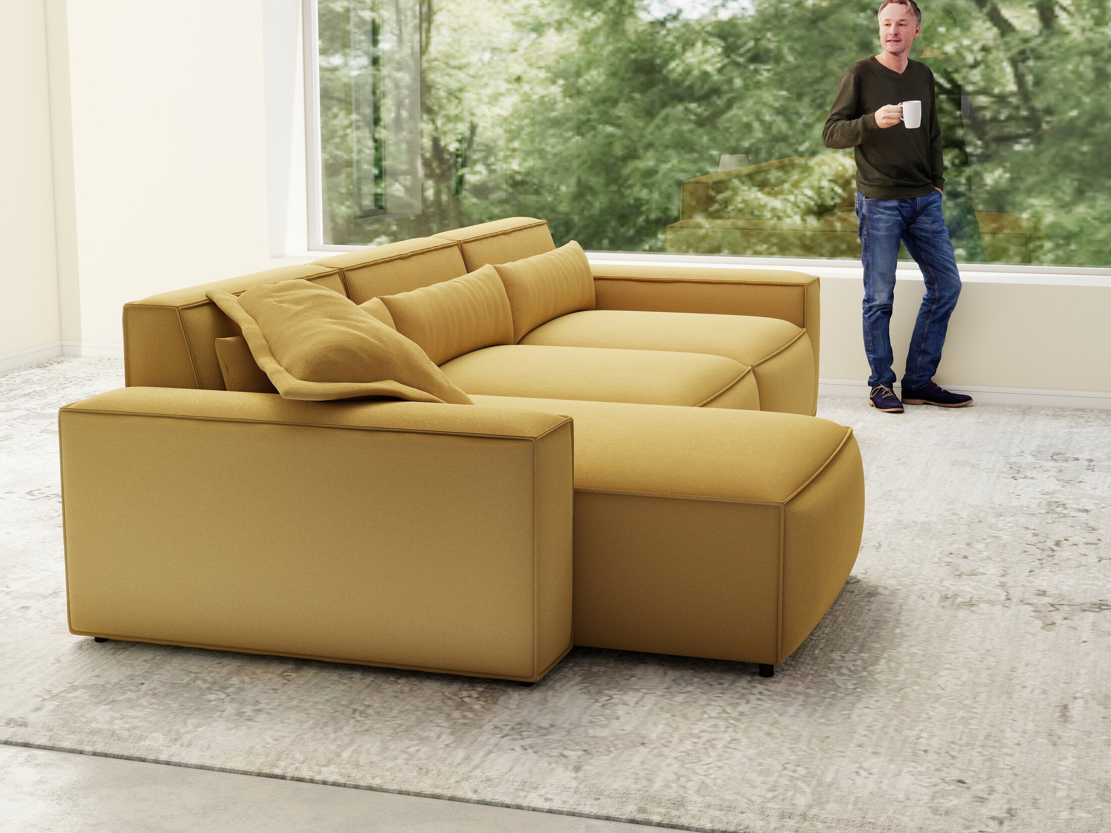 Colțar dumonde cu sezut confortabil din spuma HR, Marvelo XL Royal Mustar 366x175 cm