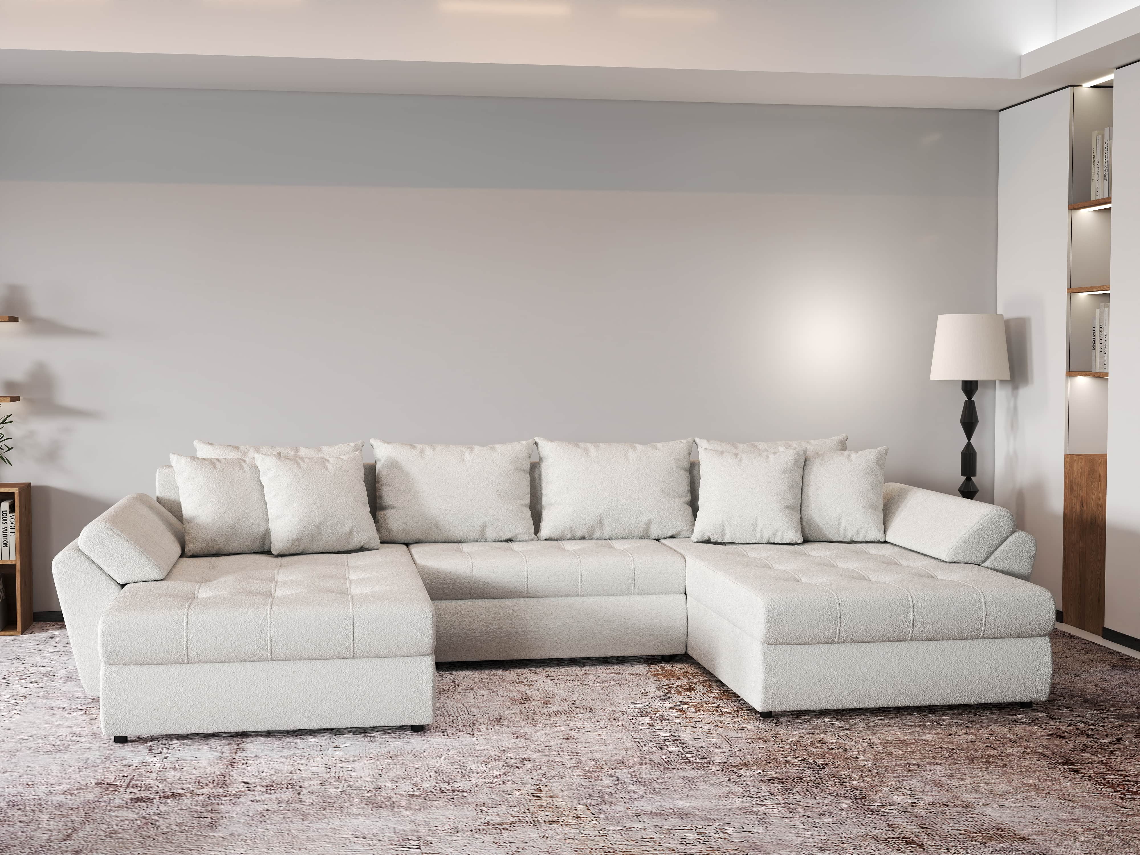 Colțar extensibil dumonde cu ladă de depozitare si sezut confortabil din spuma HR, Loana U Euphoria Ivory 355x185 cm Fabrica