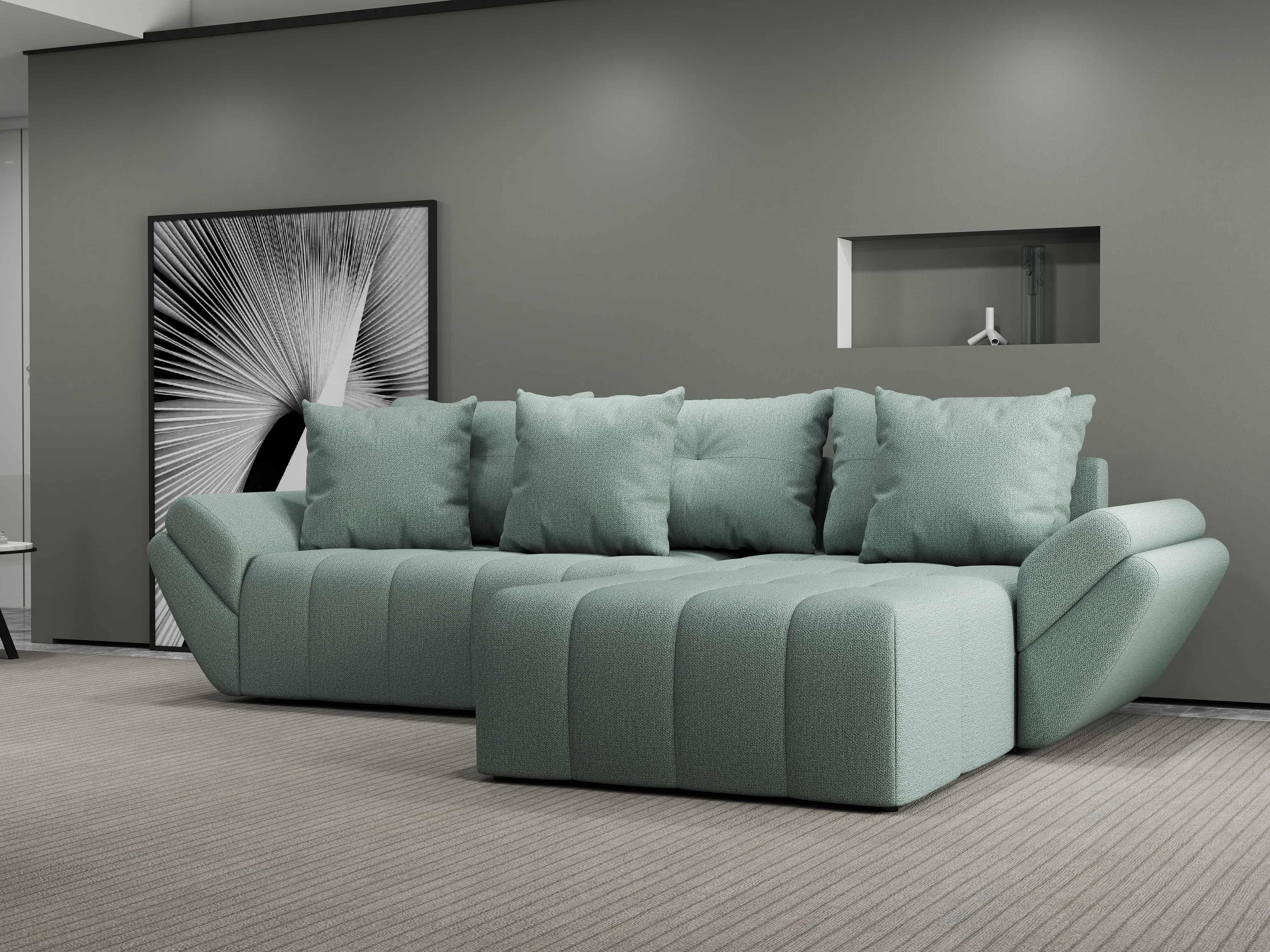 Colțar extensibil dumonde cu ladă de depozitare si sezut confortabil din spuma HR, Berlin Enjoy Mint 280x185 cm II Fabrica