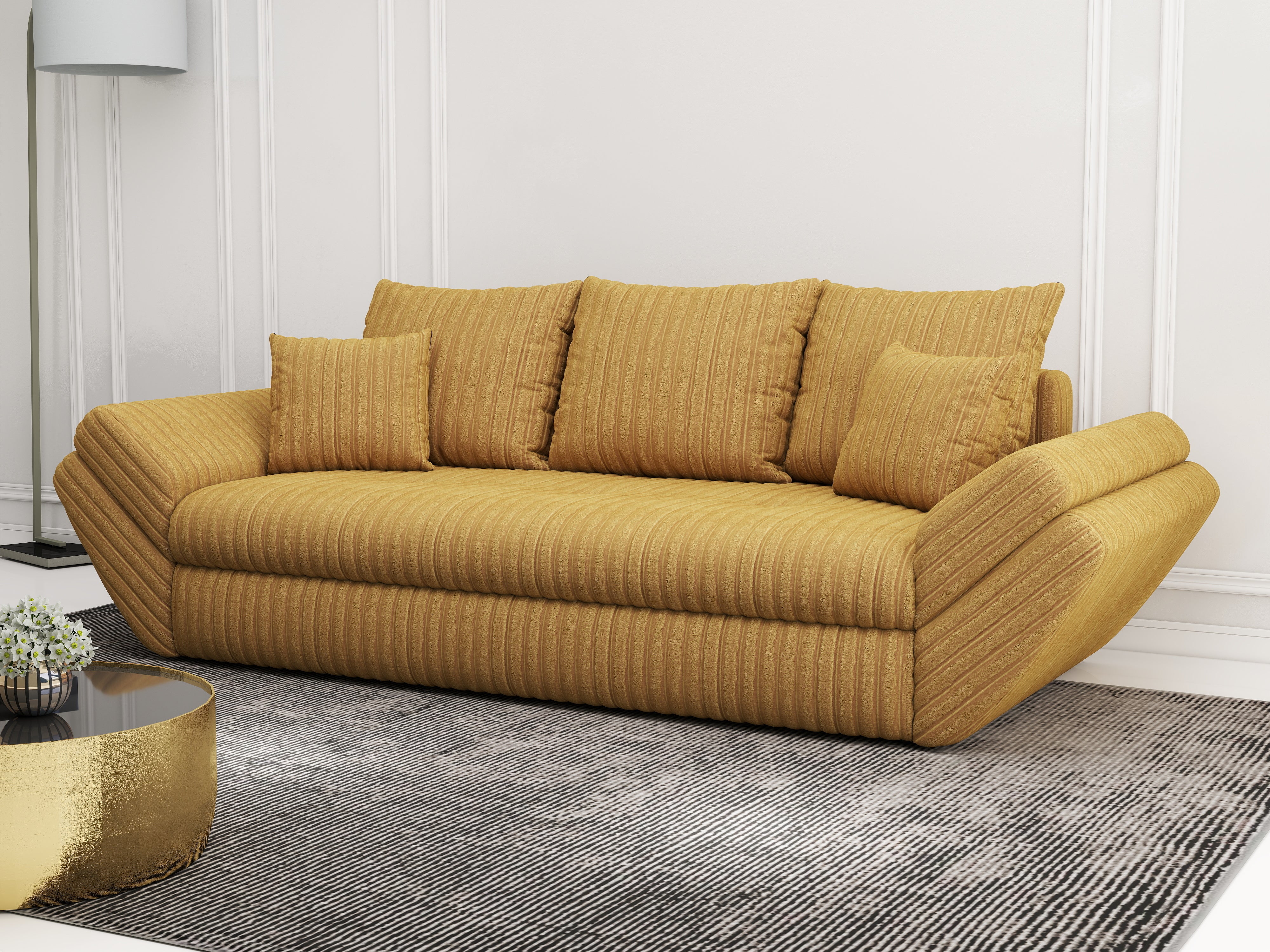 Canapea extensibilă dumonde cu ladă de depozitare si sezut confortabil din spuma HR, Loana Ambience Mustar 250x100 cm Fabrica