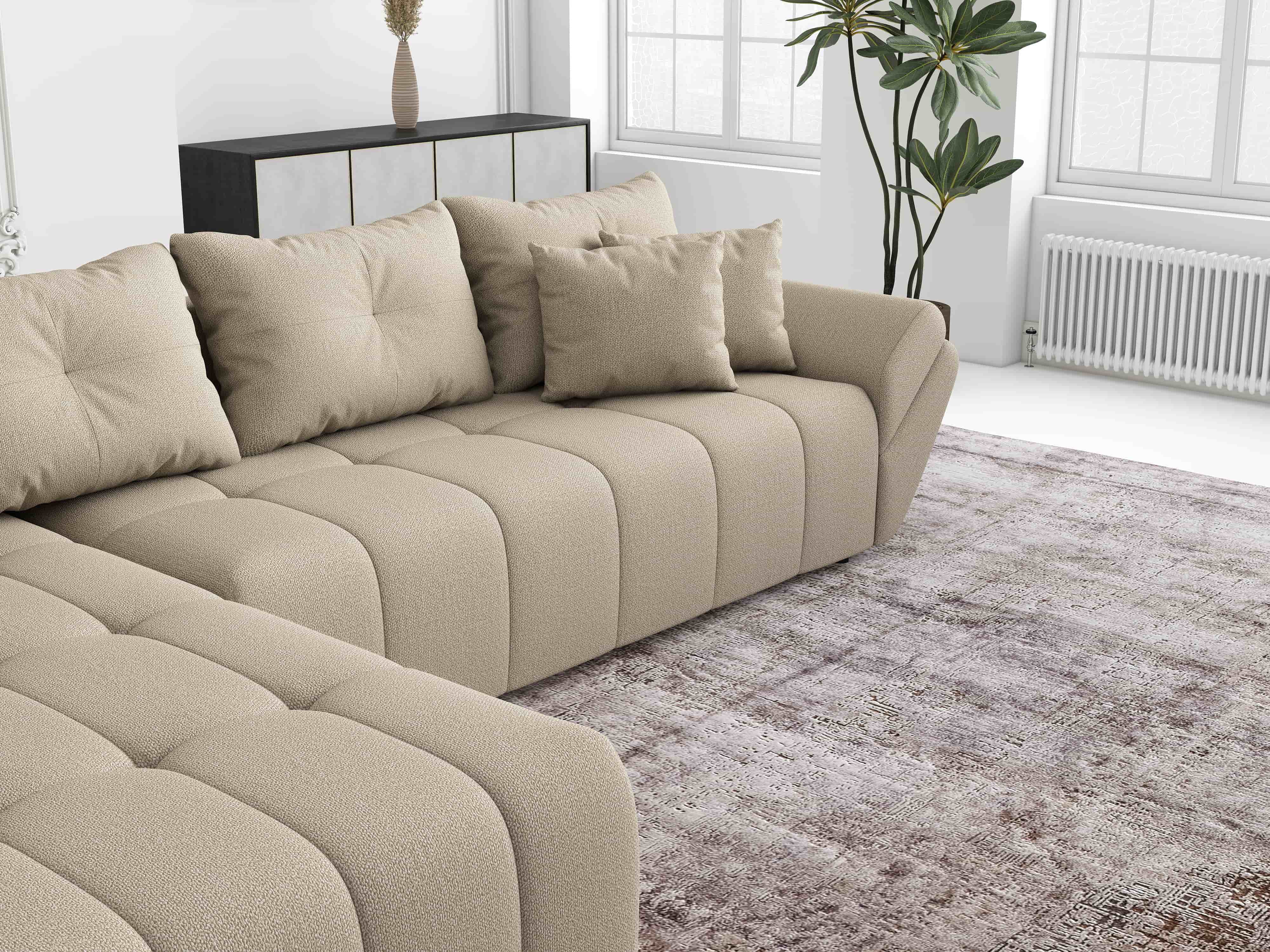 Colțar extensibil dumonde cu ladă de depozitare si sezut confortabil din spuma HR, Berlin XL Enjoy Camel 350x185 cm Fabrica