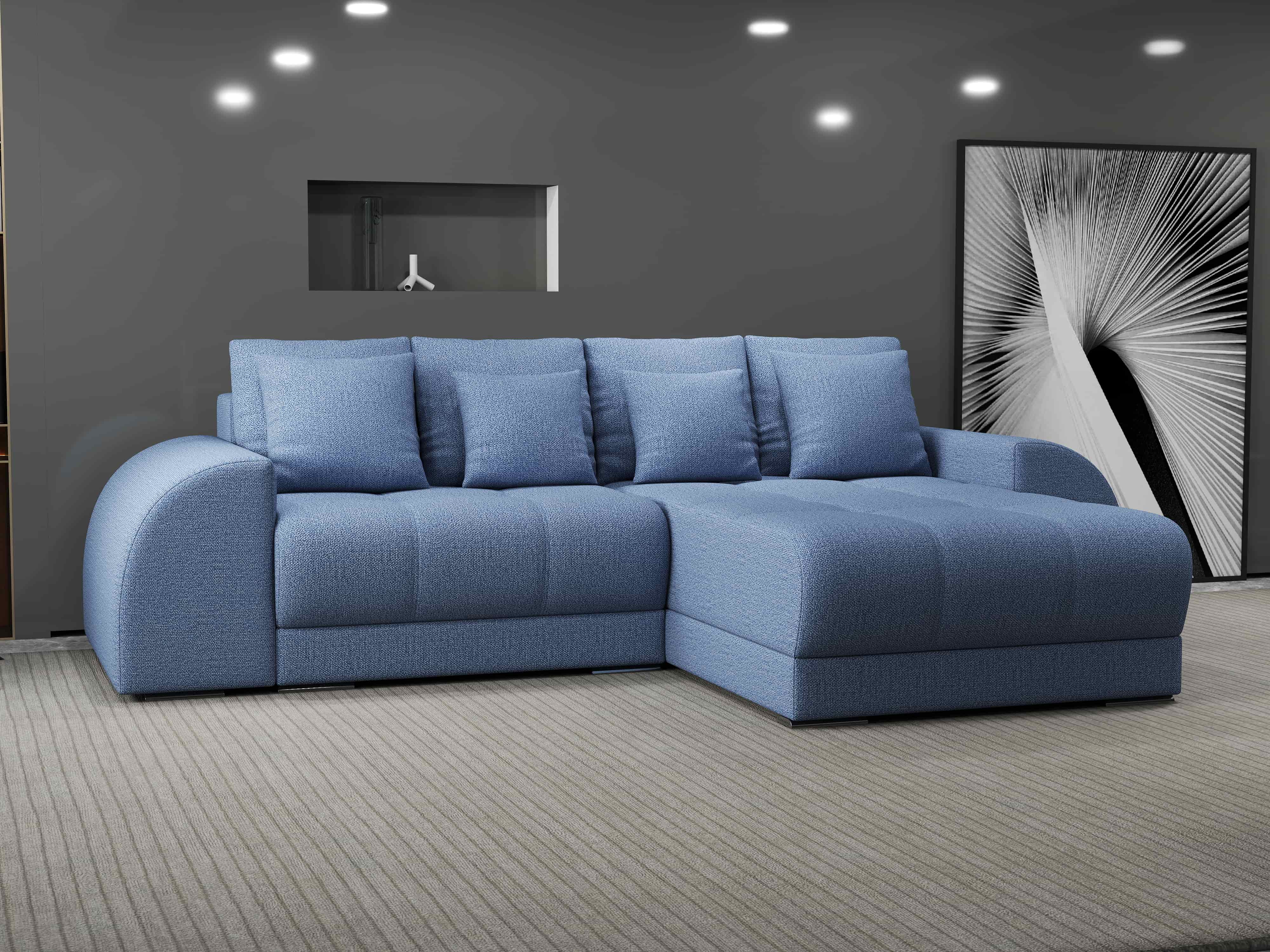 Colțar extensibil dumonde cu ladă de depozitare si sezut confortabil din spuma HR, Verona Enjoy Albastru II 290x185 cm Fabrica