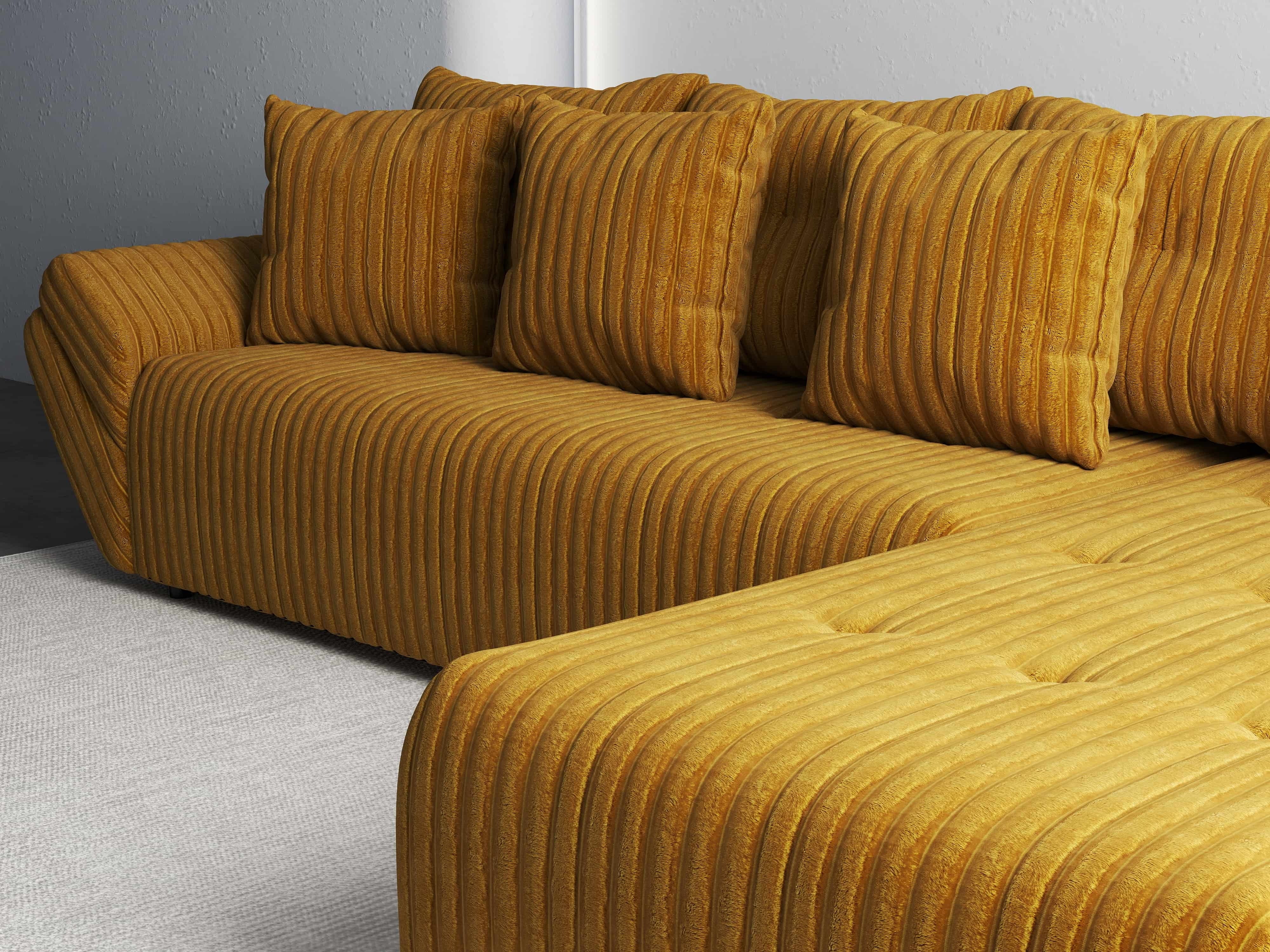 Colțar extensibil dumonde cu ladă de depozitare si sezut confortabil din spuma HR, Berlin XL Ambience Mustar II 350x185 cm Fabrica