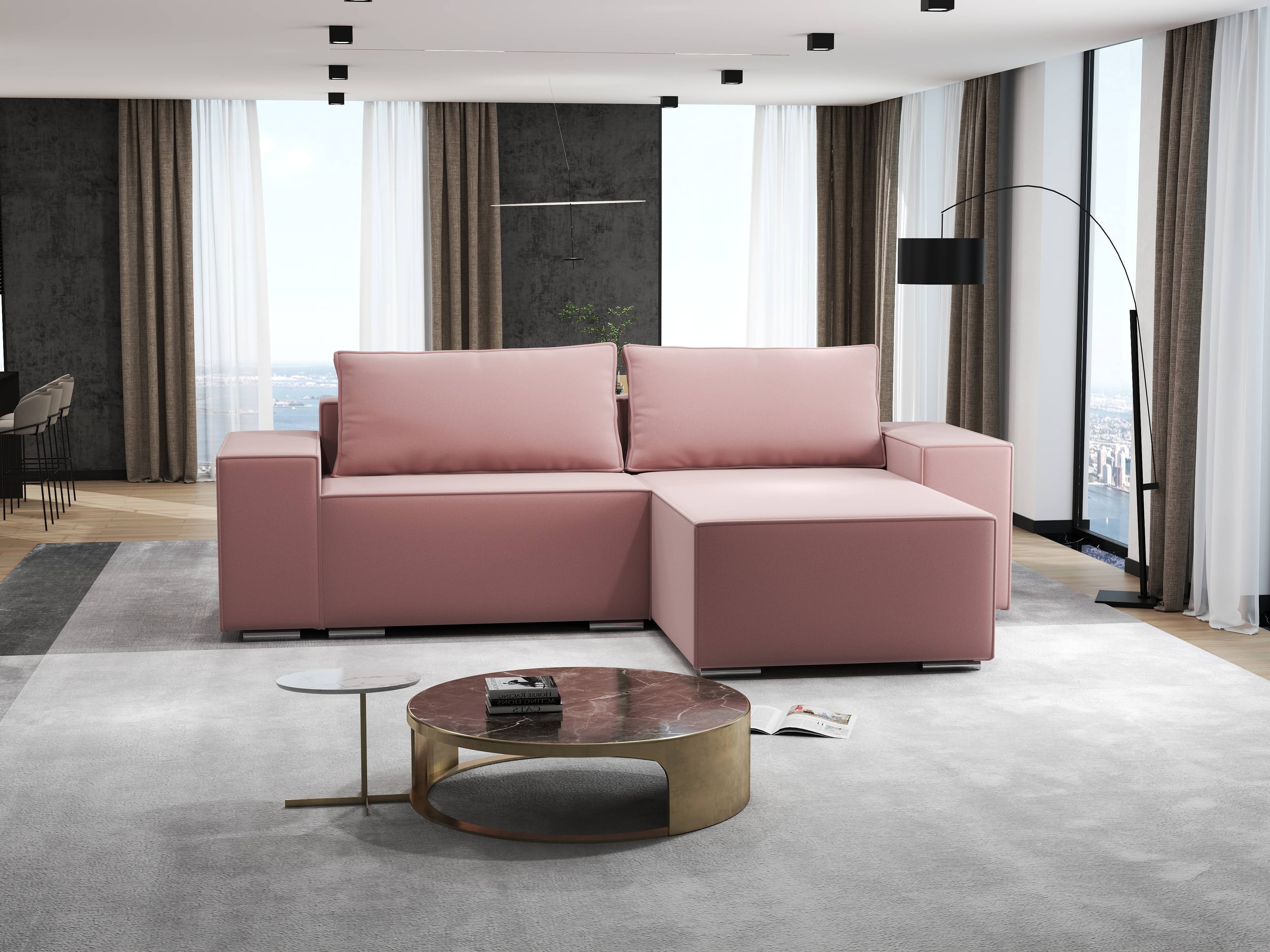 Colțar extensibil dumonde cu ladă de depozitare si sezut confortabil din spuma HR, Dream Royal Roz 290x185 cm II Fabrica