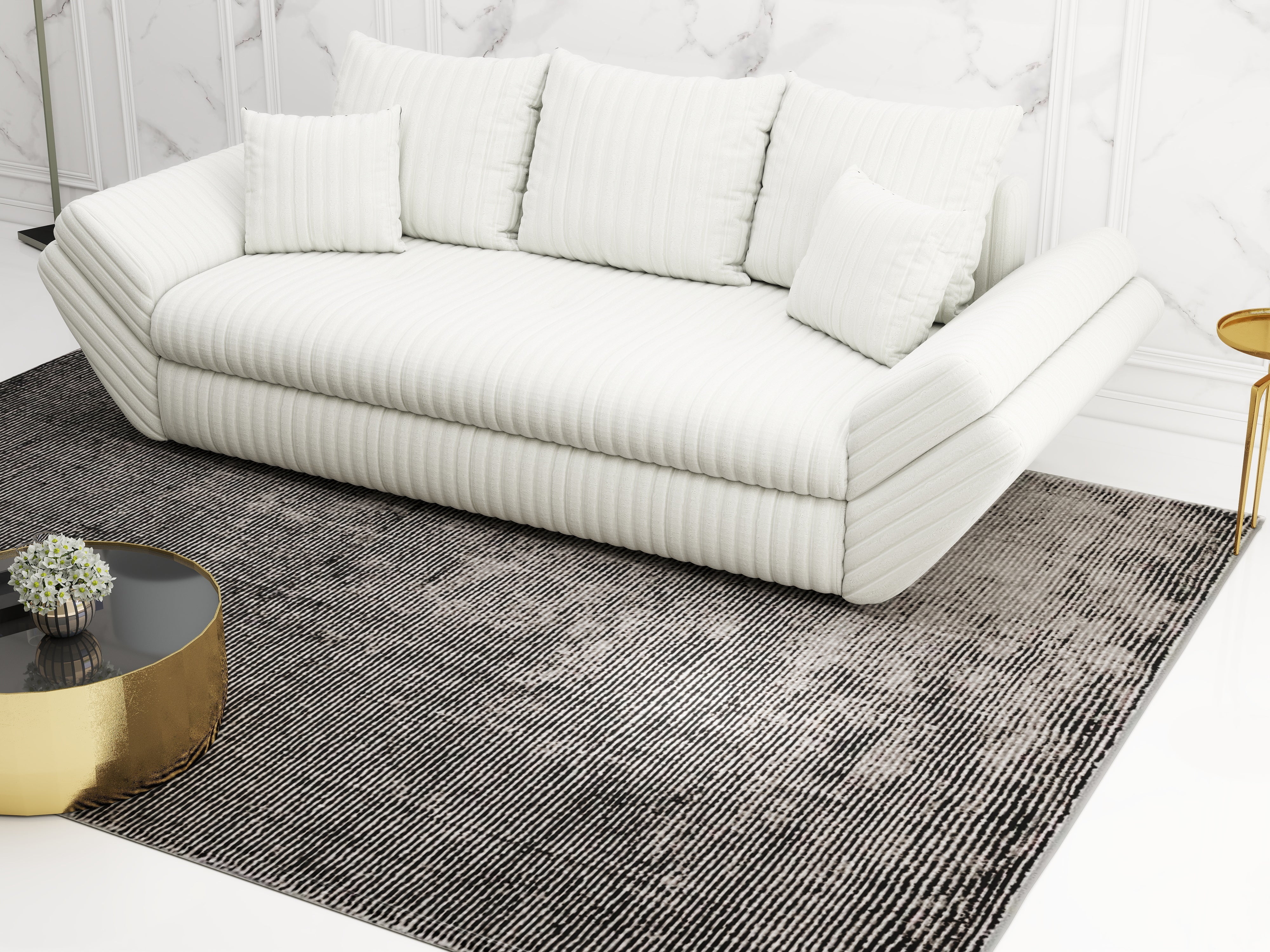 Canapea extensibilă dumonde cu ladă de depozitare si sezut confortabil din spuma HR, Loana Ambience Ivory 250x100 cm Fabrica