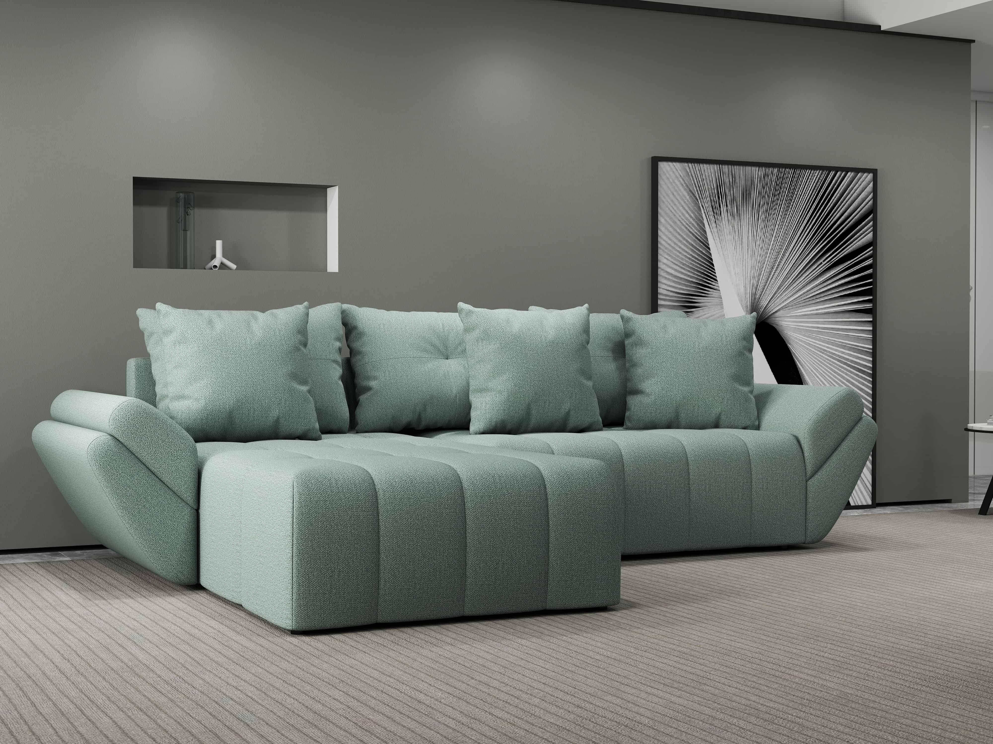 Colțar extensibil dumonde cu ladă de depozitare si sezut confortabil din spuma HR, Berlin Enjoy Mint 280x185 cm Fabrica