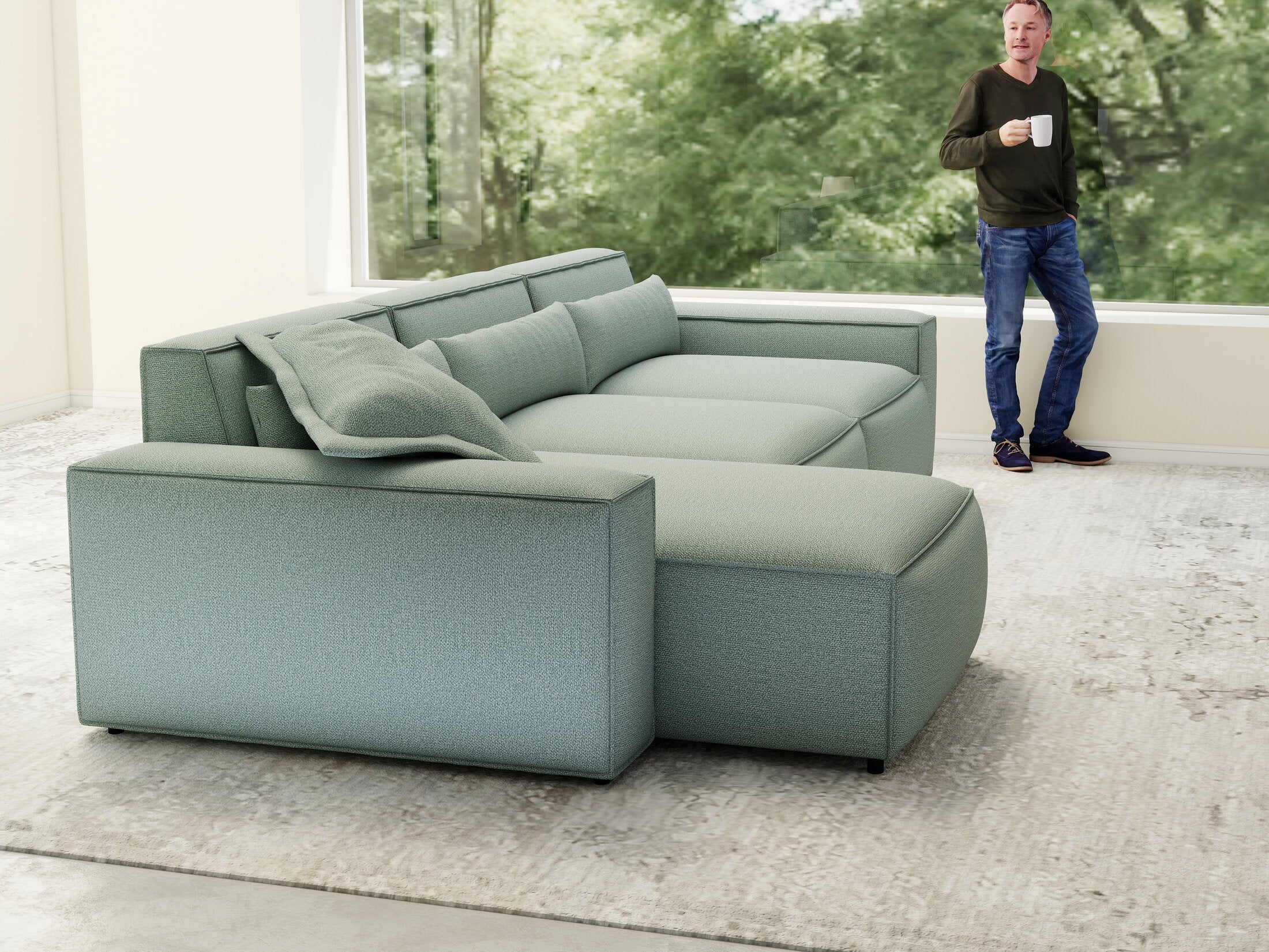 Colțar dumonde cu sezut confortabil din spuma HR, Marvelo XL Enjoy Verde Mint 366x175 cm