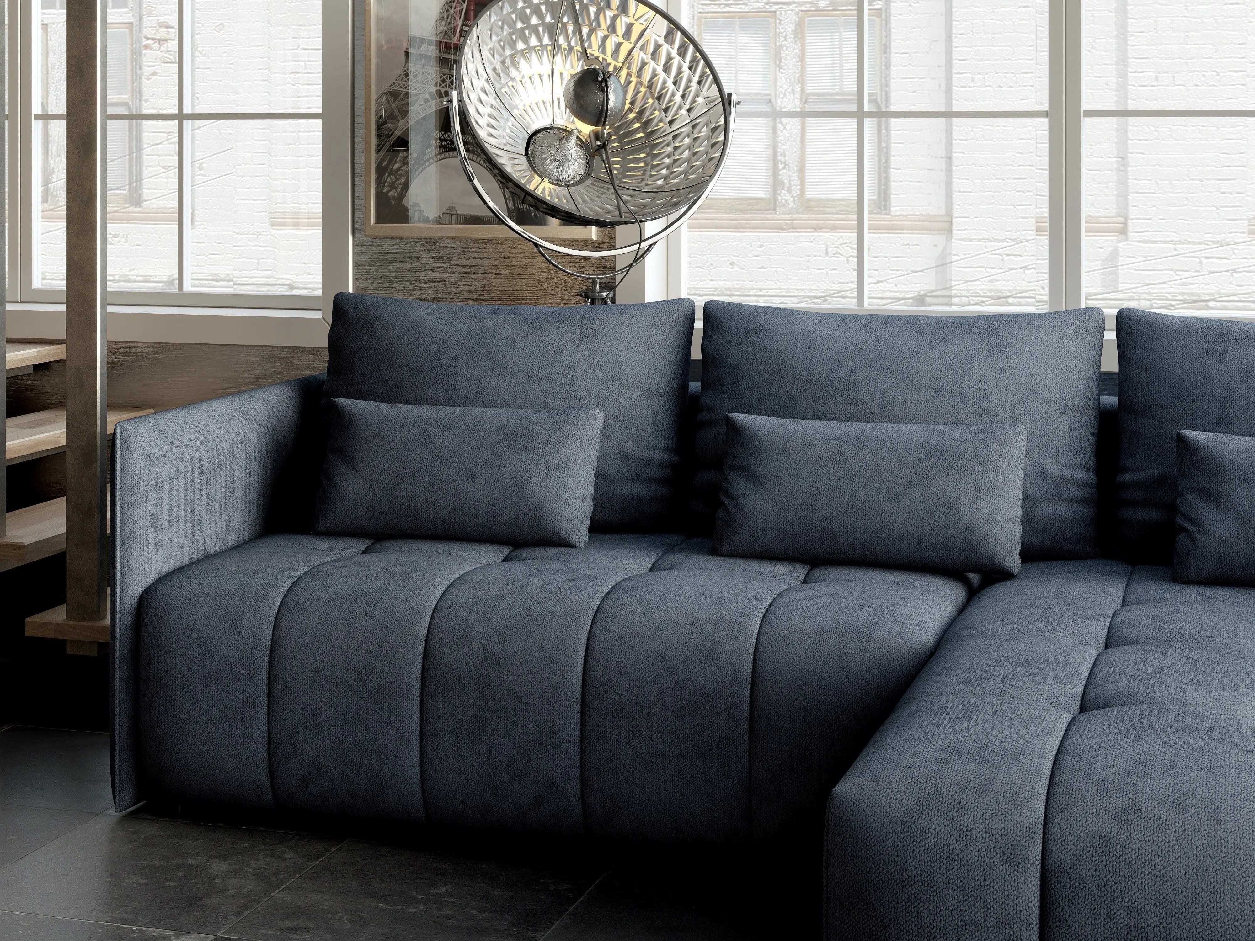 Colțar extensibil dumonde cu ladă de depozitare si sezut confortabil din spuma HR, Malta Grau II 235x185 cm Fabrica