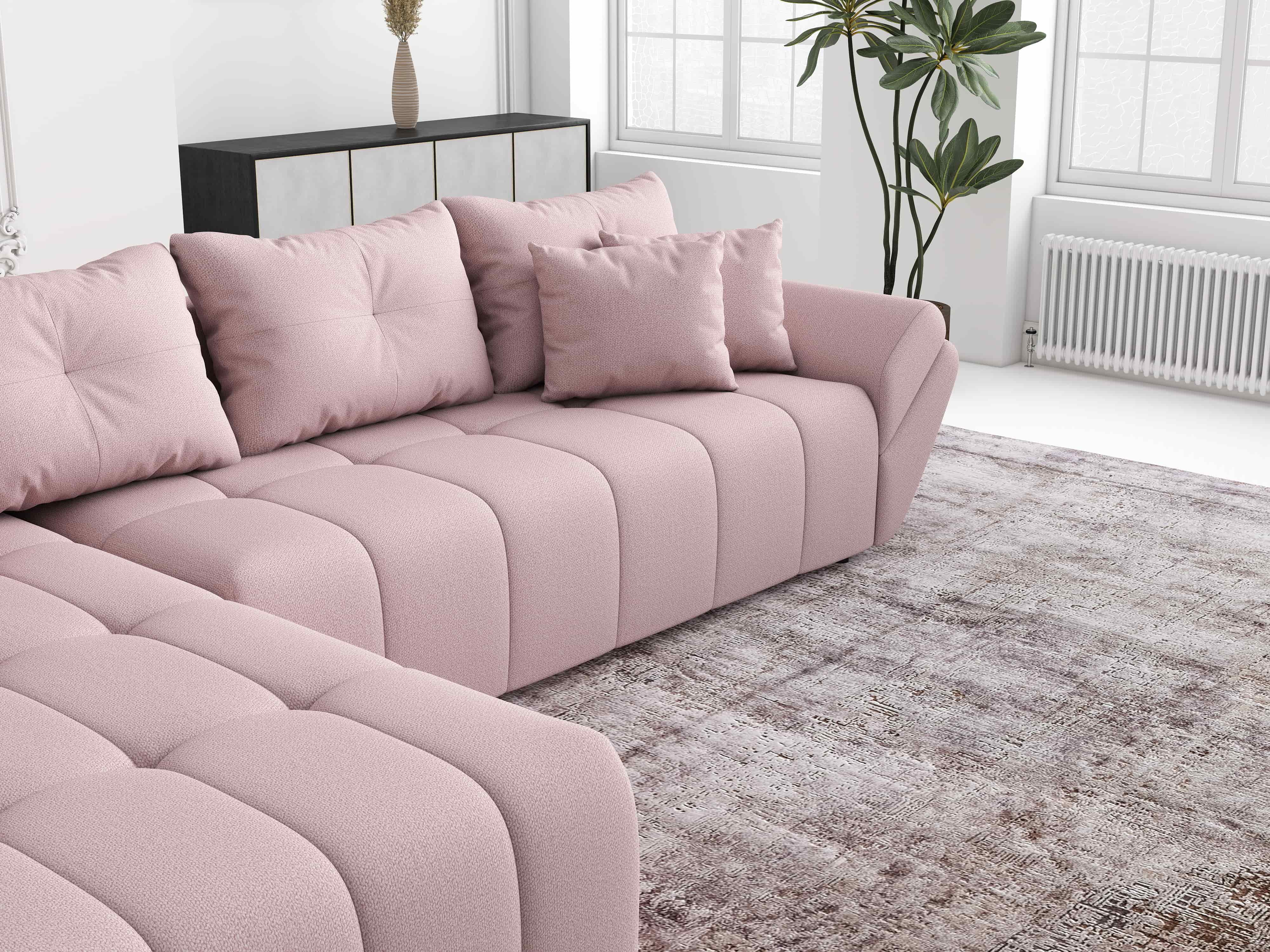 Colțar extensibil dumonde cu ladă de depozitare si sezut confortabil din spuma HR, Berlin XL Enjoy Flamingo 350x185 cm Fabrica