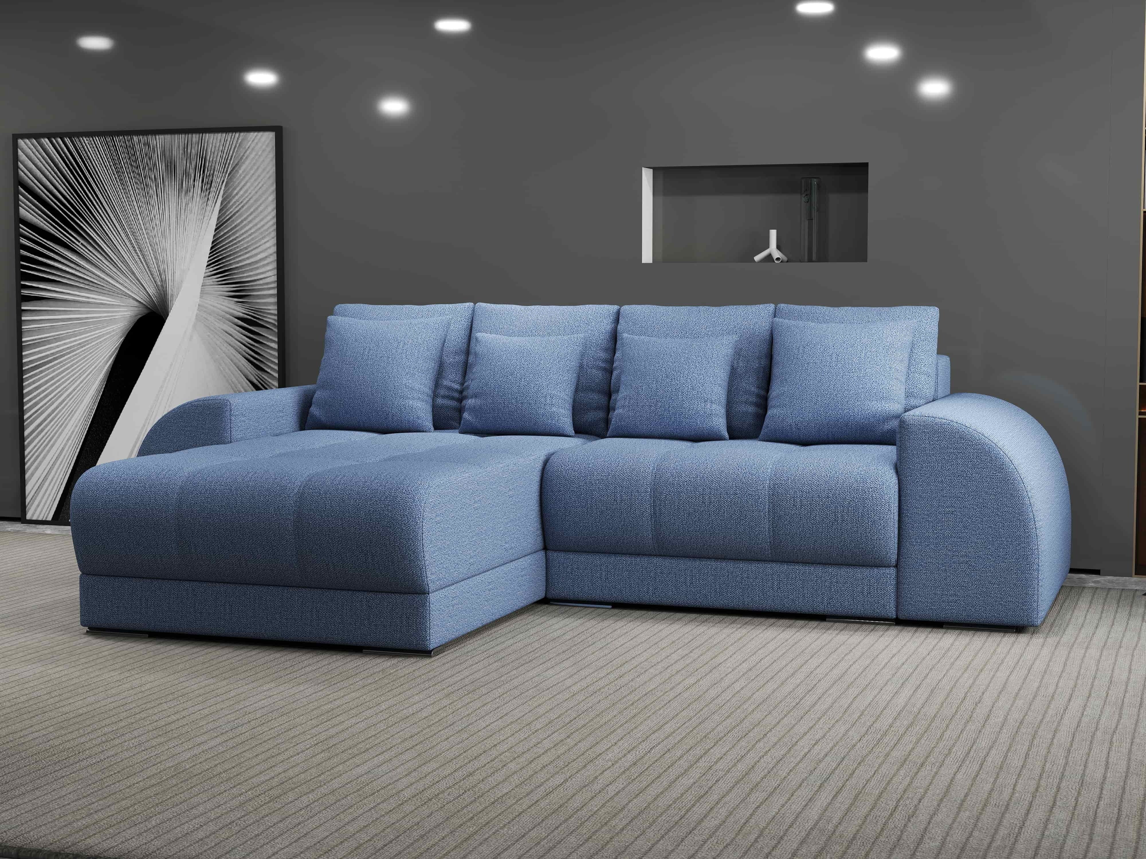 Colțar extensibil dumonde cu ladă de depozitare si sezut confortabil din spuma HR, Verona Enjoy Albastru 290x185 cm Fabrica