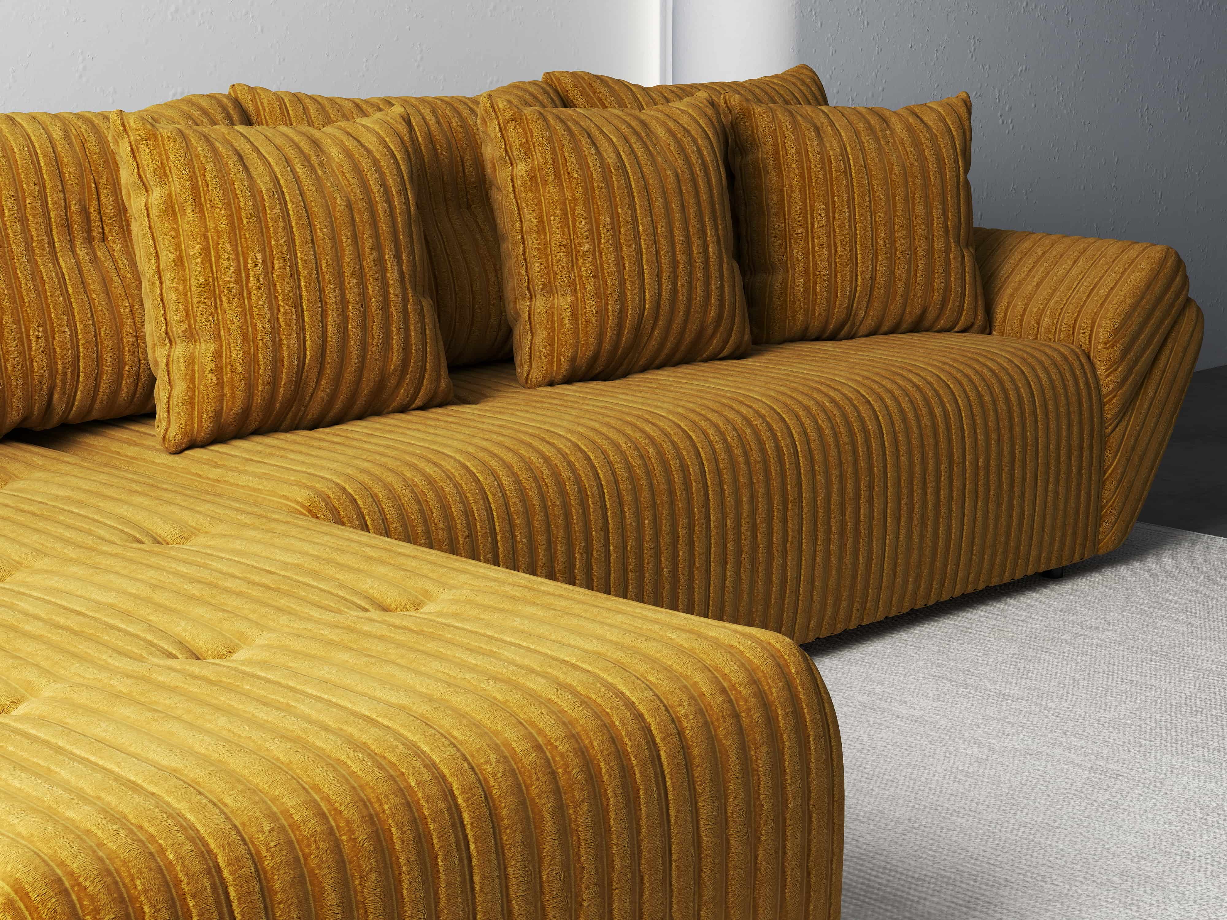 Colțar extensibil dumonde cu ladă de depozitare si sezut confortabil din spuma HR, Berlin XL Ambience Mustar 350x185 cm Fabrica