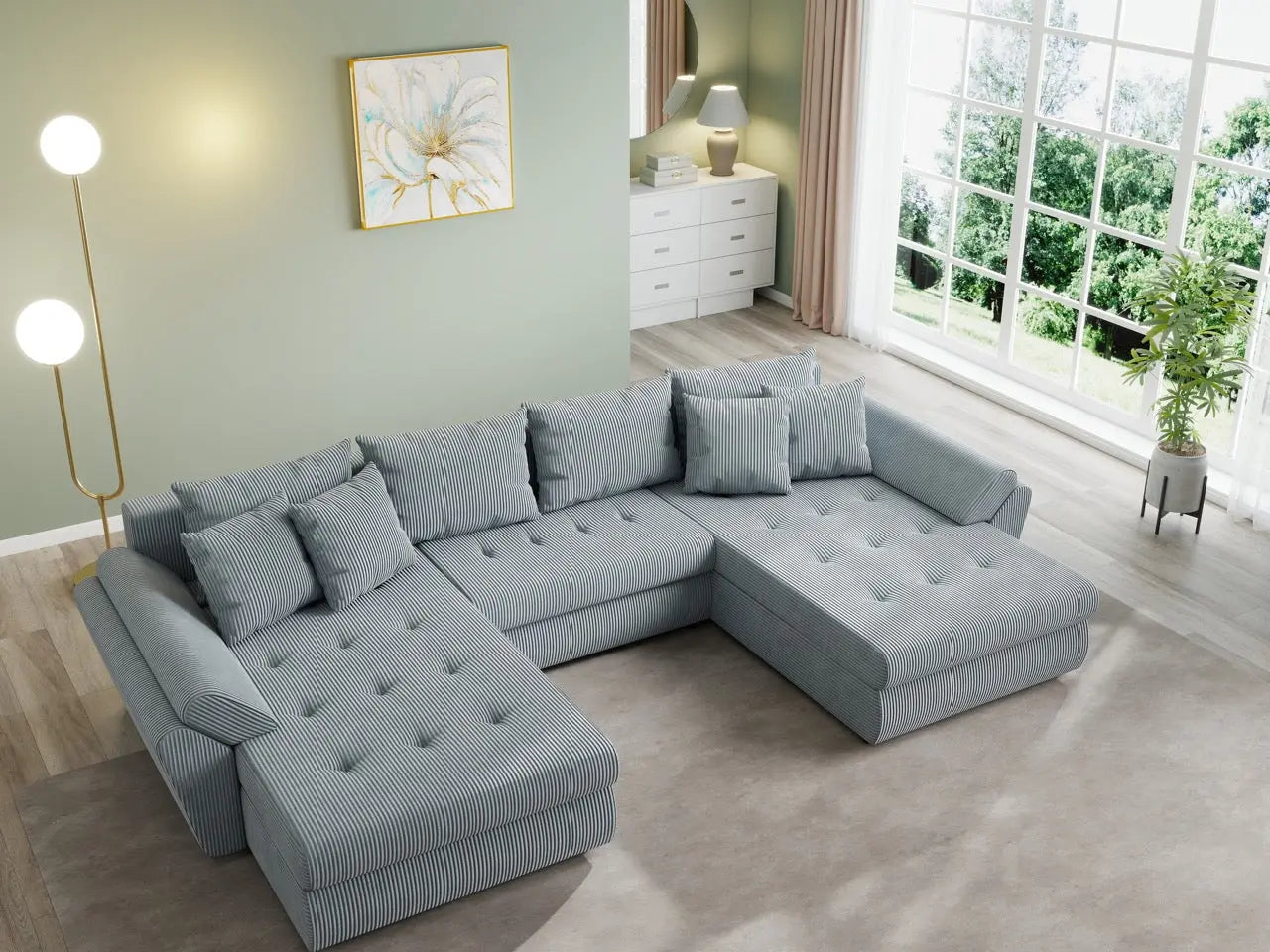 Colțar extensibil dumonde cu ladă de depozitare si sezut confortabil din spuma HR, Loana U Zoom Grey 355x185 cm Fabrica