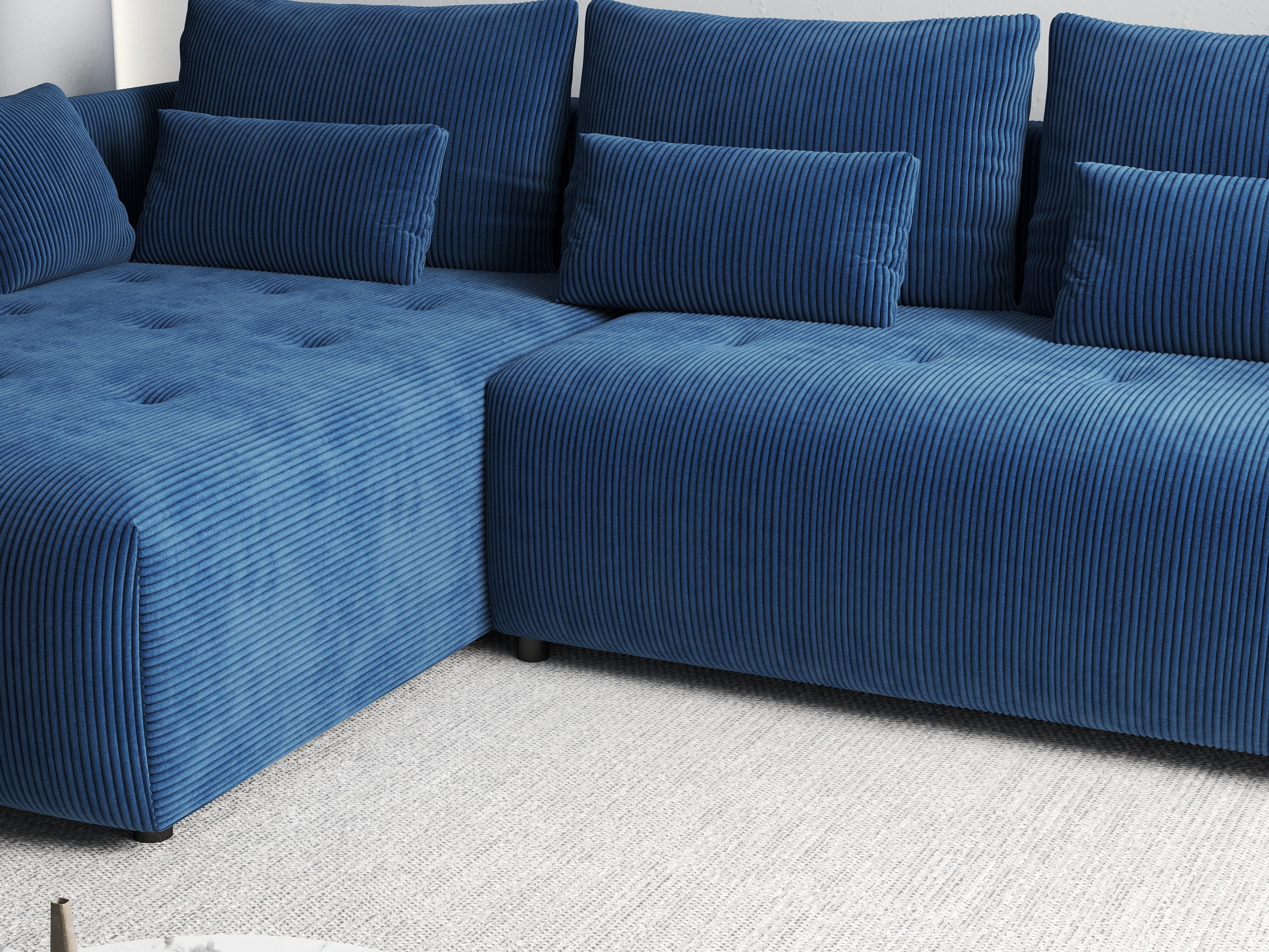 Colțar extensibil dumonde cu ladă de depozitare si sezut confortabil din spuma HR, Malta Zoom Blue II 235x185 cm Fabrica